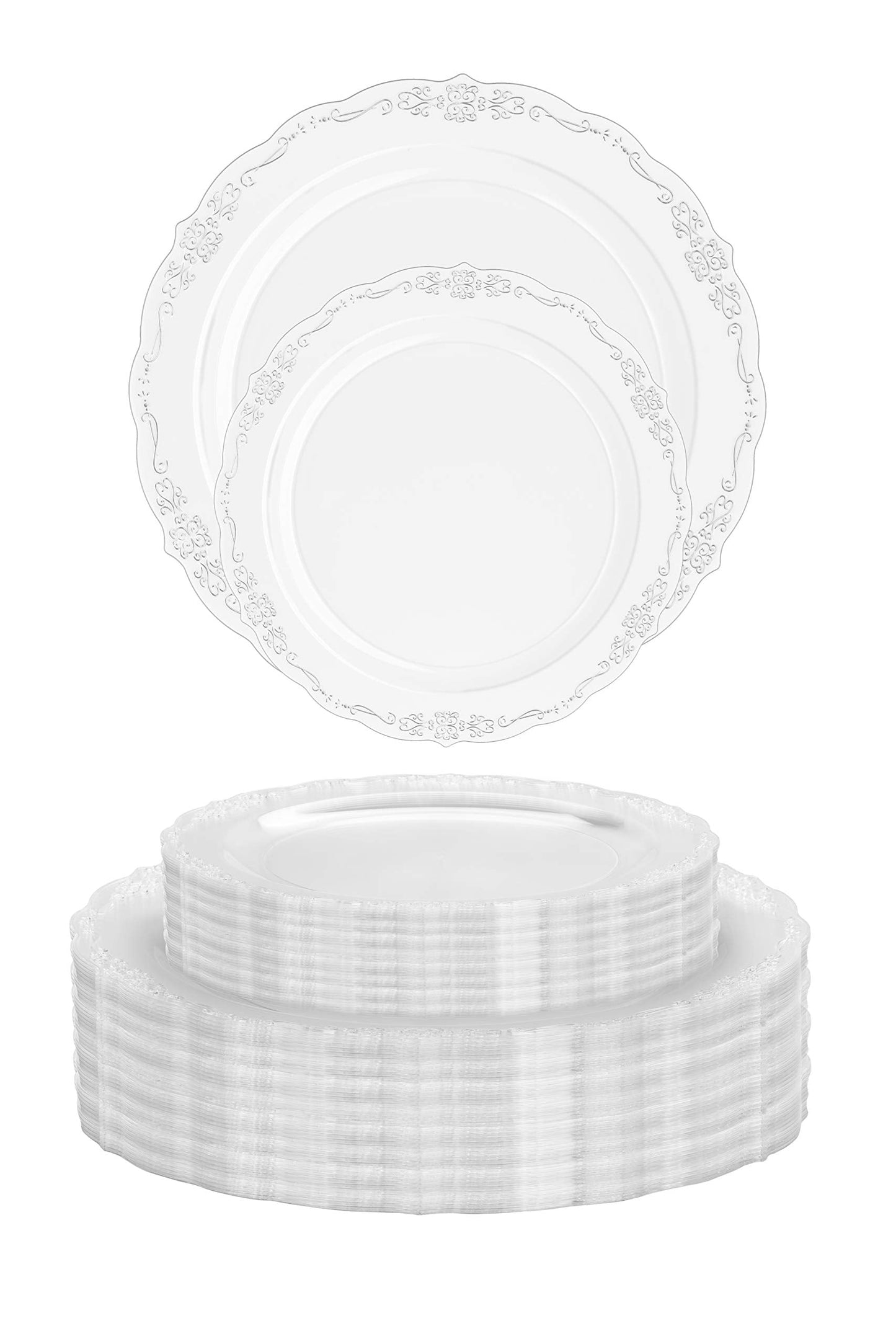 10 In. Clear Victorian Design Plates - 20 Ct.