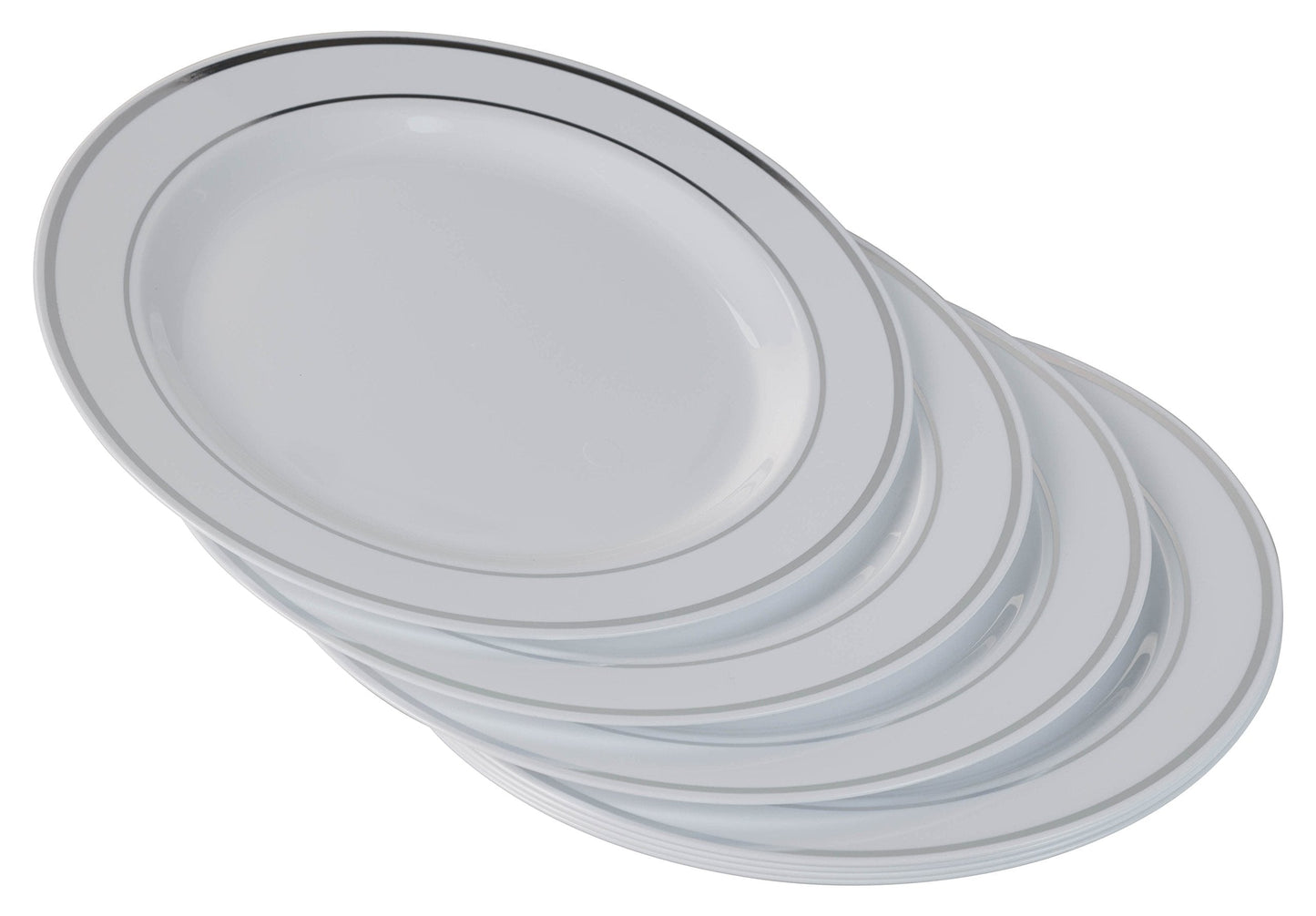 10.25in. White/ Silver Line Design Plates (10)