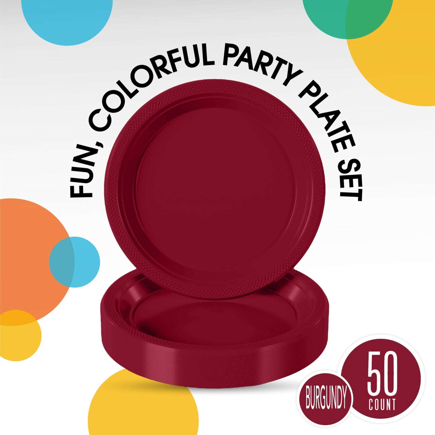 10 In. Burgundy Plastic Plates - 50 Ct.