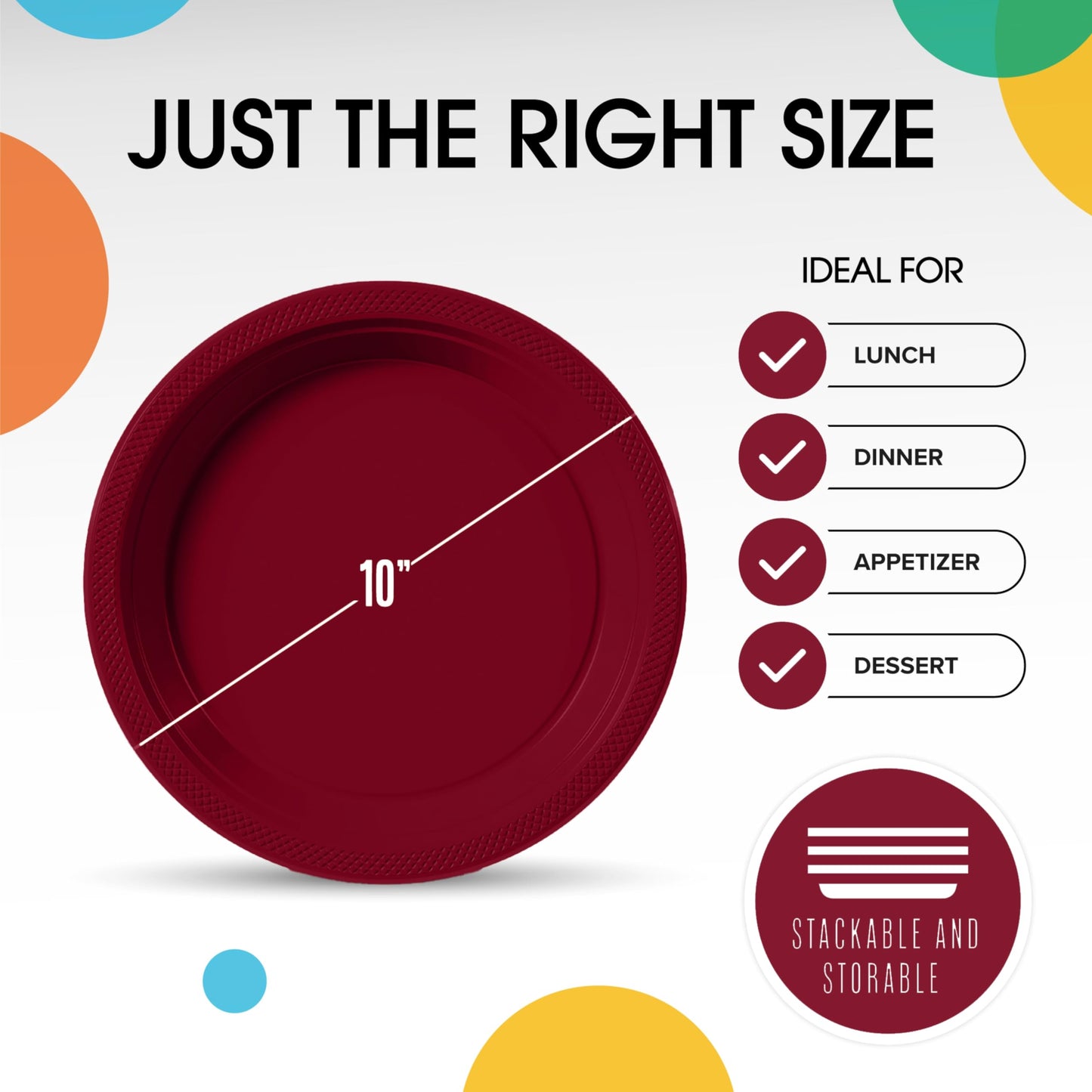 10 In. Burgundy Plastic Plates - 50 Ct.