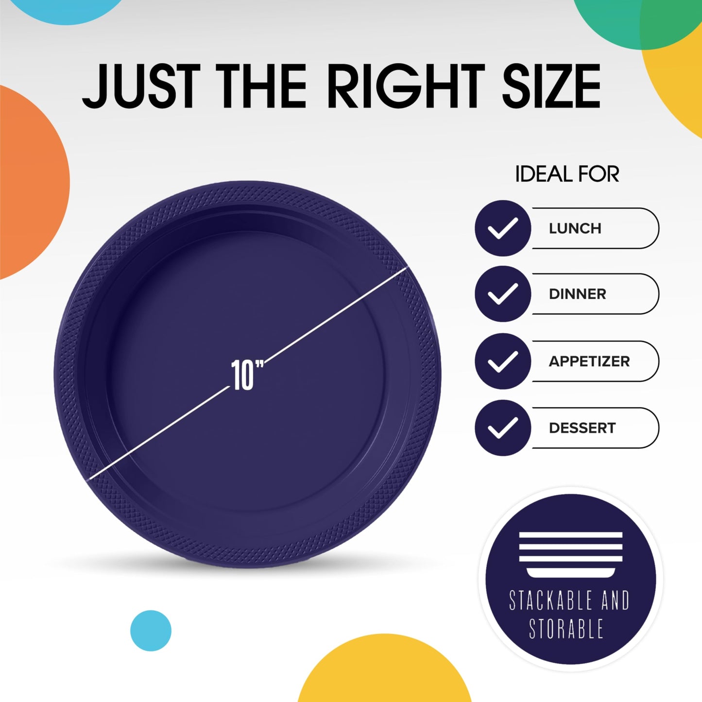 10 In. Navy Plastic Plates - 50 Ct.