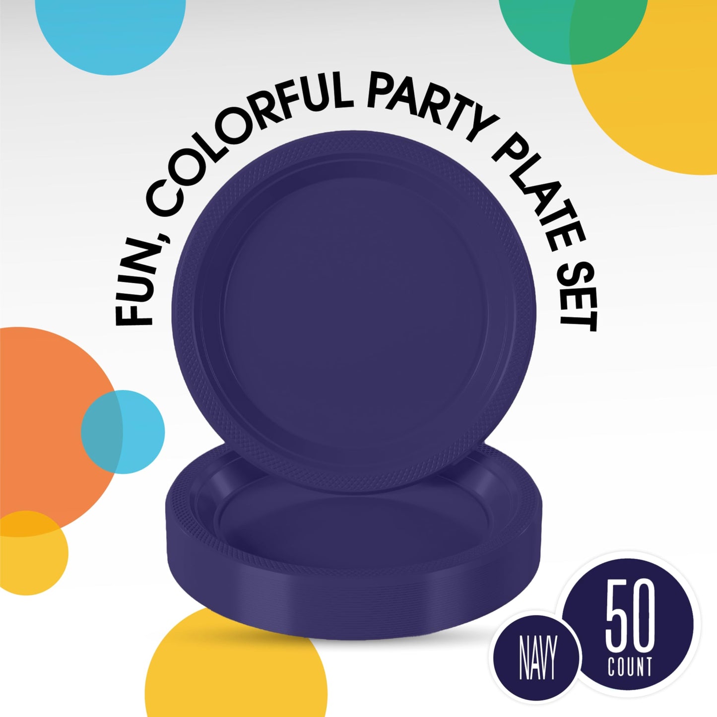 10 In. Navy Plastic Plates - 50 Ct.