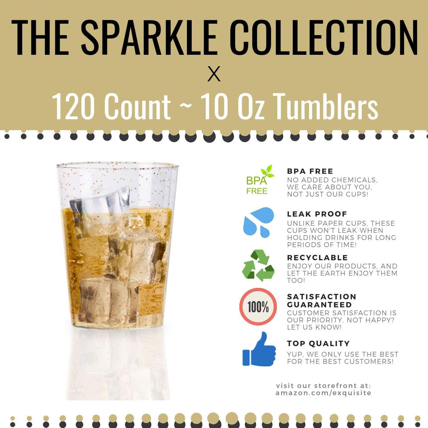 10 Oz. Gold Sparkle Plastic Tumblers - 20 Ct.