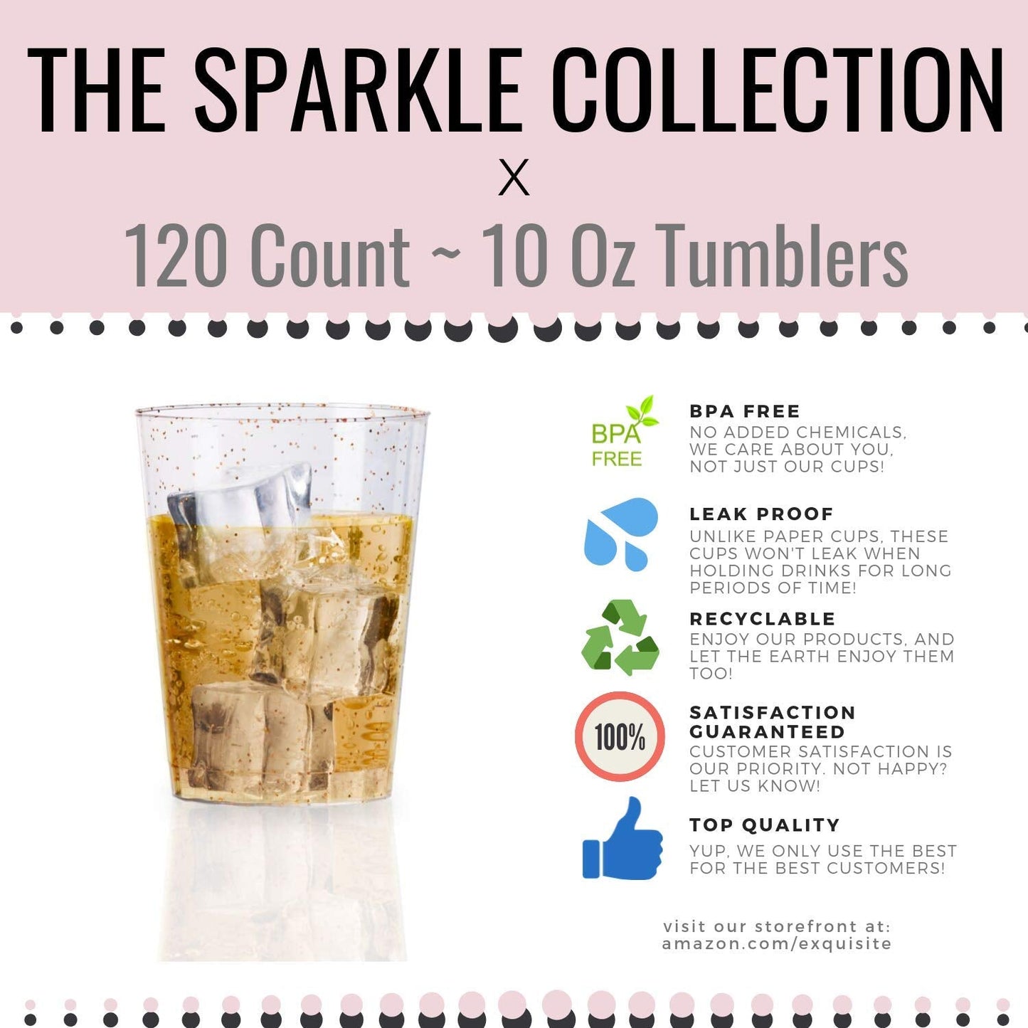 10 Oz. Rose Gold Sparkle Plastic Tumblers - 20 Ct.