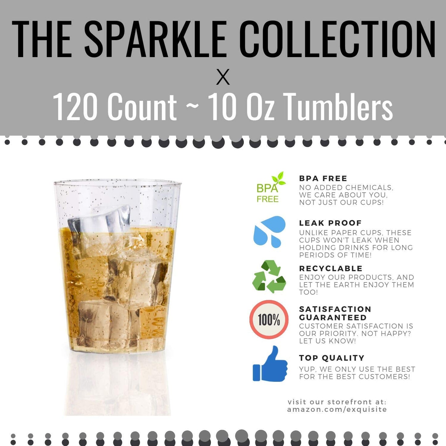 10 Oz. Silver Sparkle Plastic Tumblers - 20 Ct.