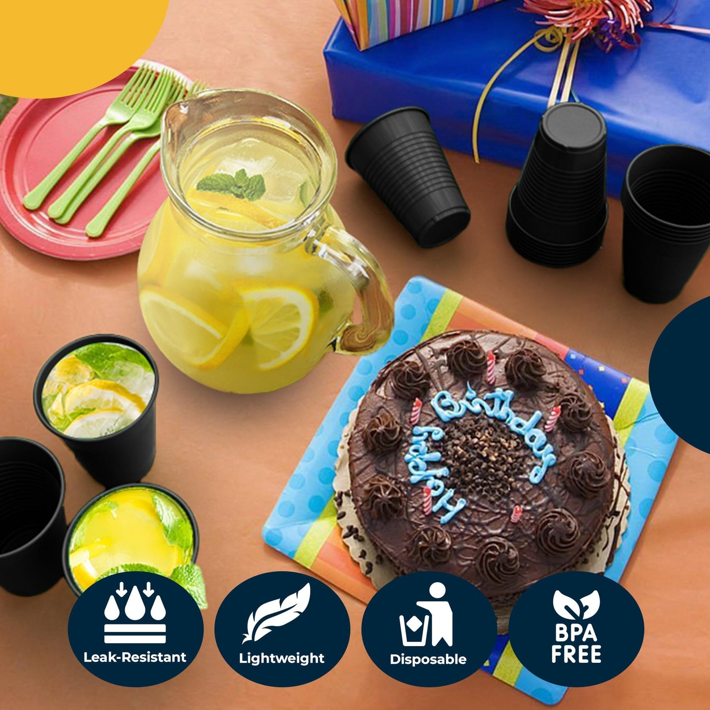 12 Oz. Black Plastic Cups - 50 Ct.