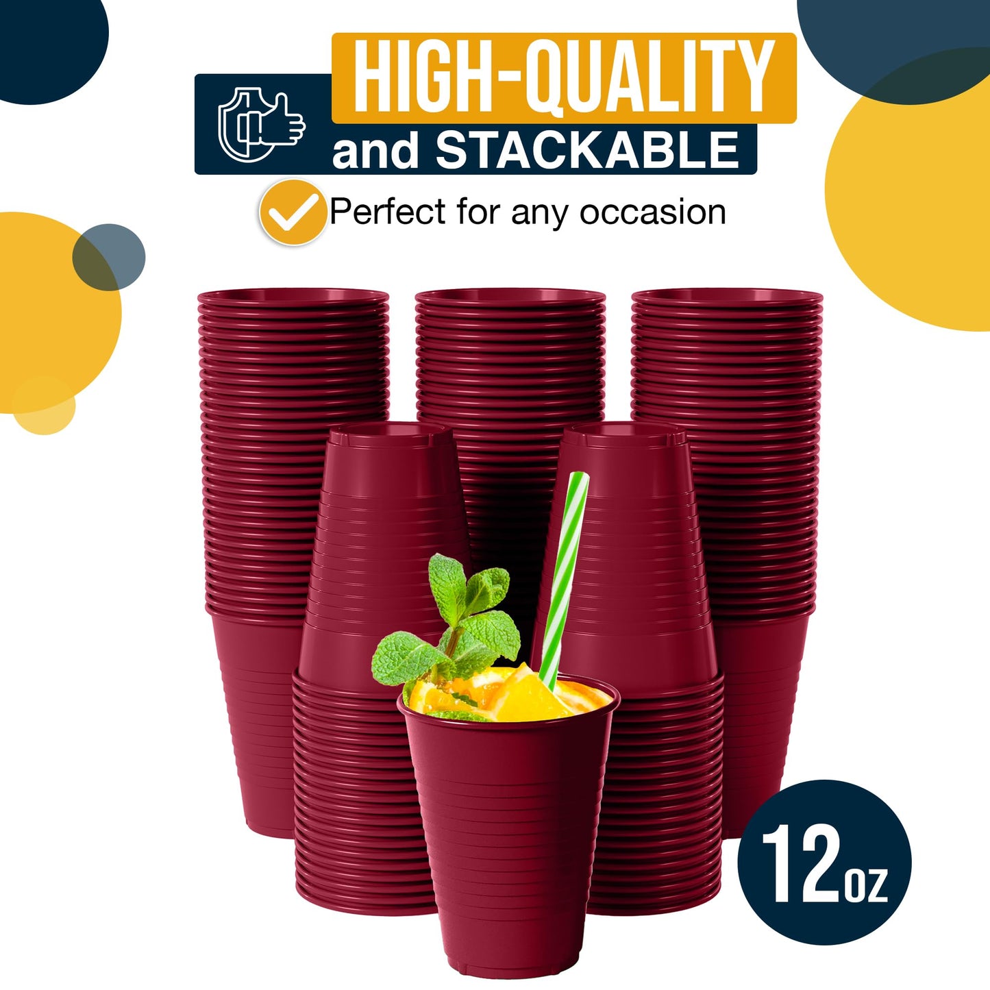 12 oz Burgundy Plastic Cups - 50 Ct.