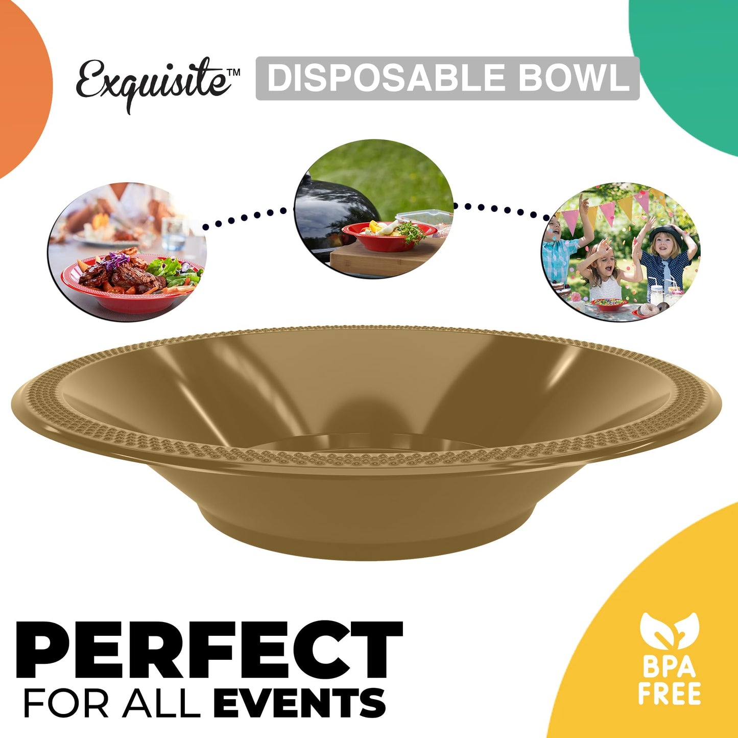 12 oz Gold Plastic Bowls (50)