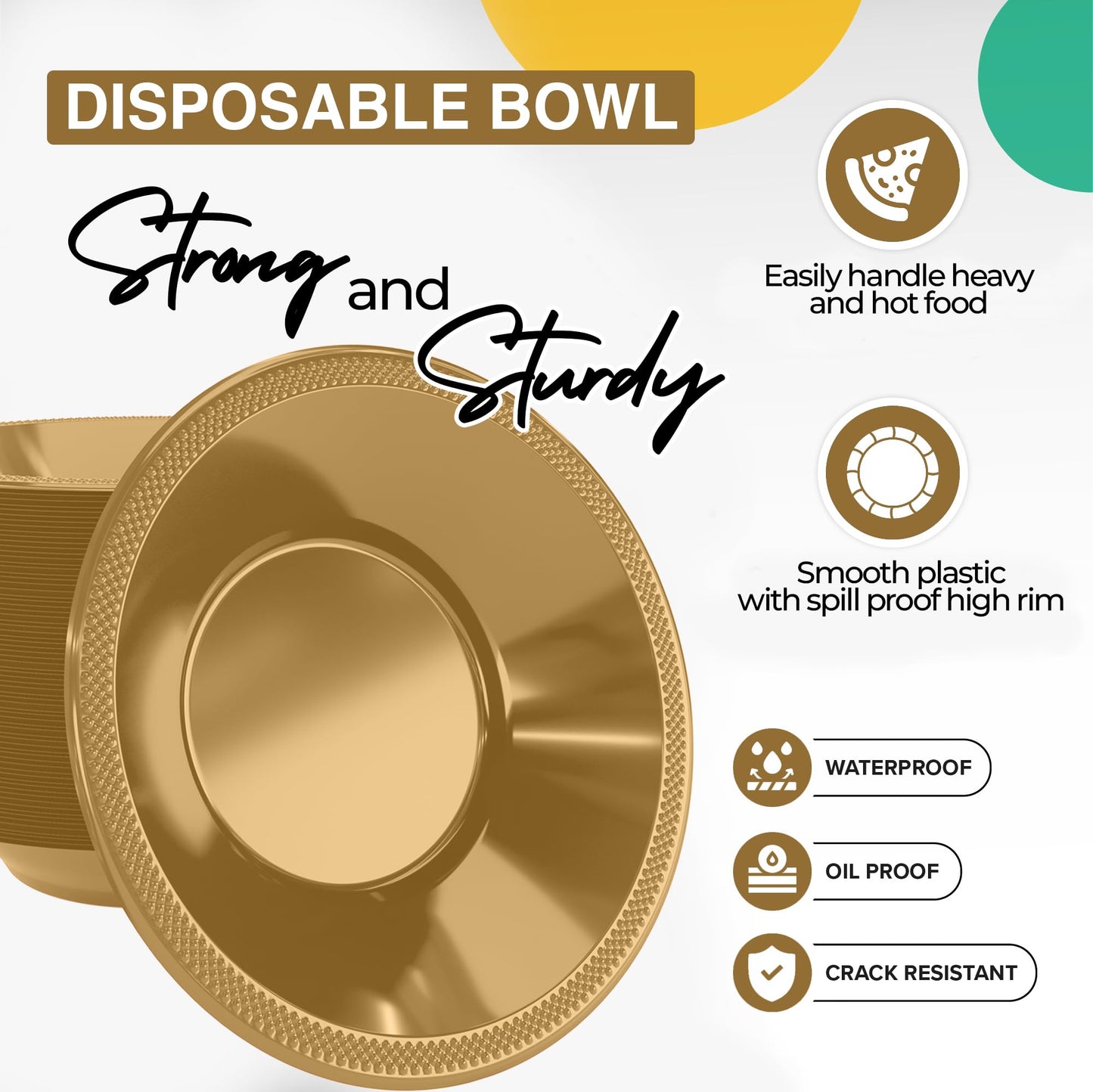 12 oz Gold Plastic Bowls (50)