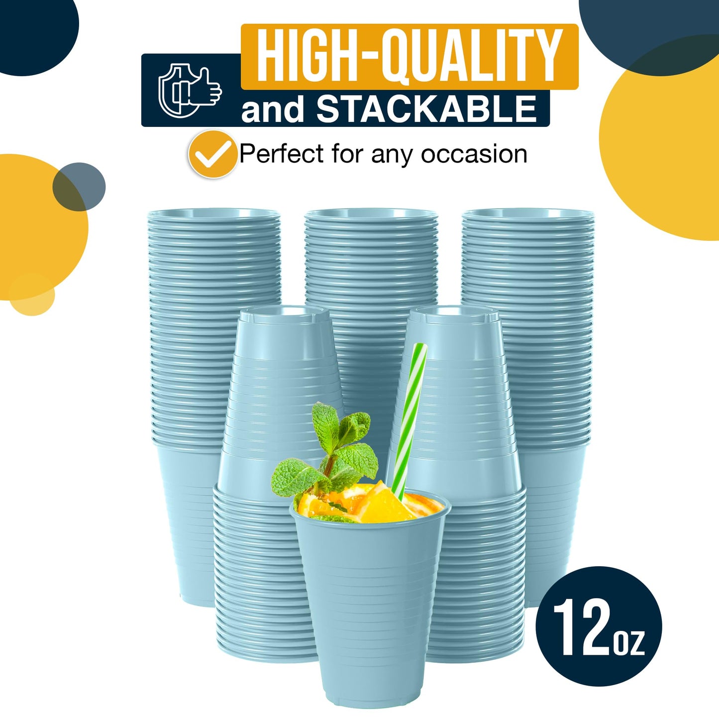 12 Oz. Light Blue Plastic Cups - 50 Ct.