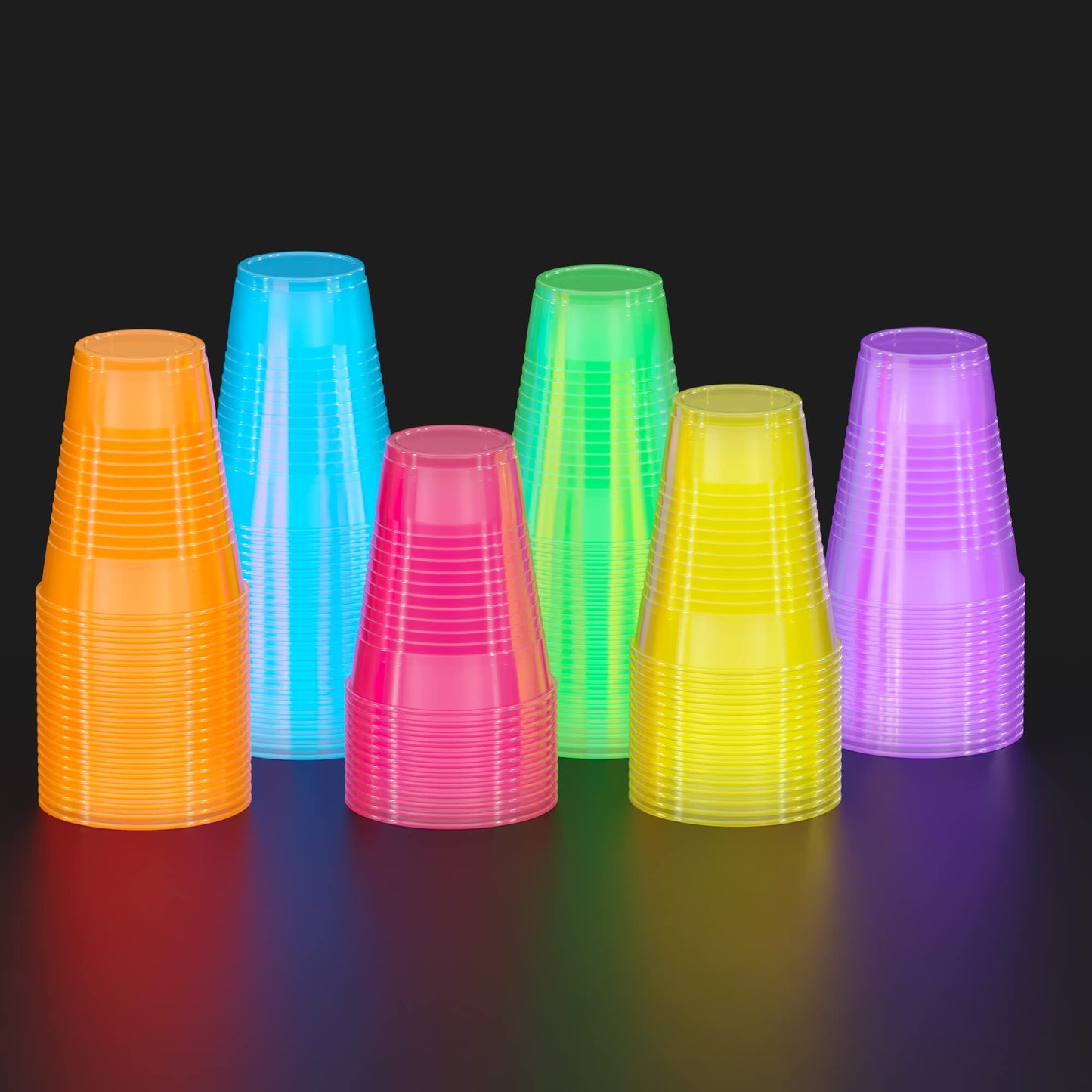 12 Oz. Neon Assorted Color Plastic Cups - 60 Ct.