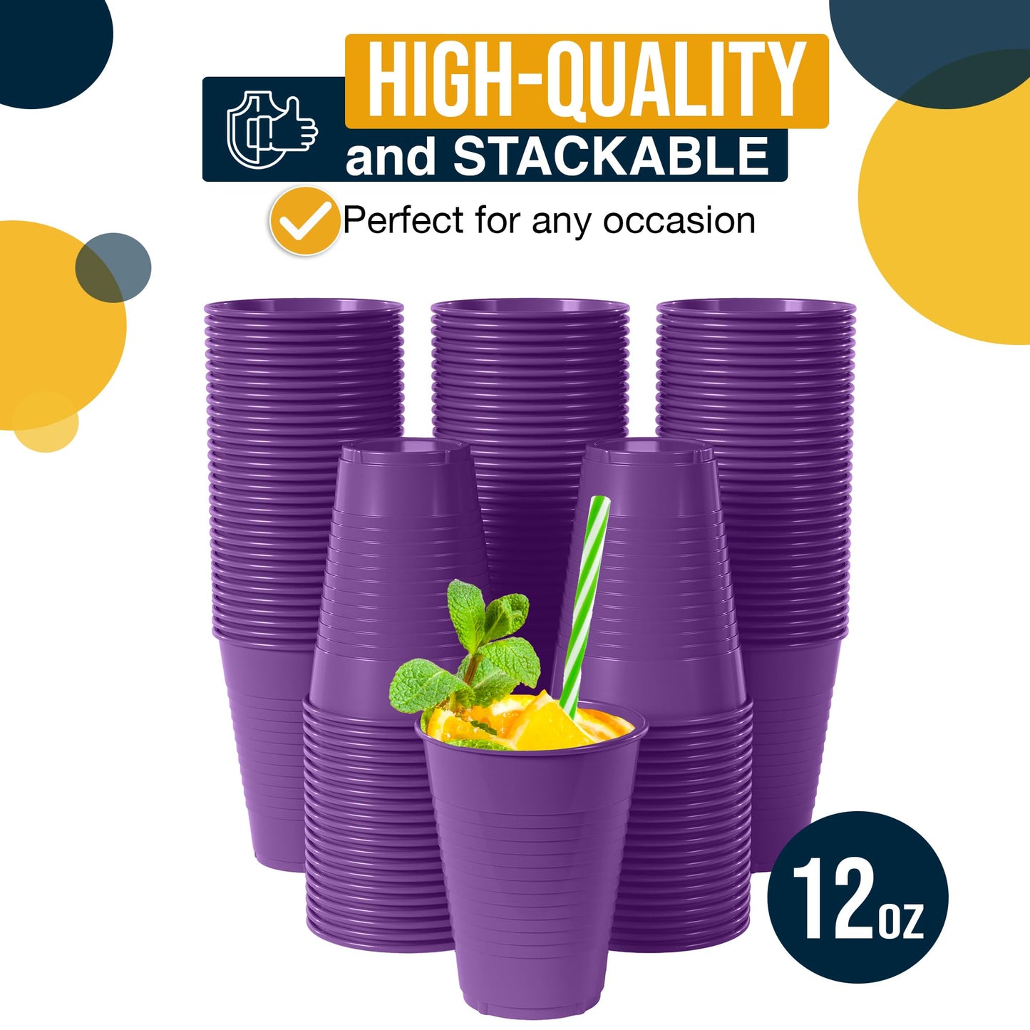 12 Oz. Purple Plastic Cups - 50 Ct.