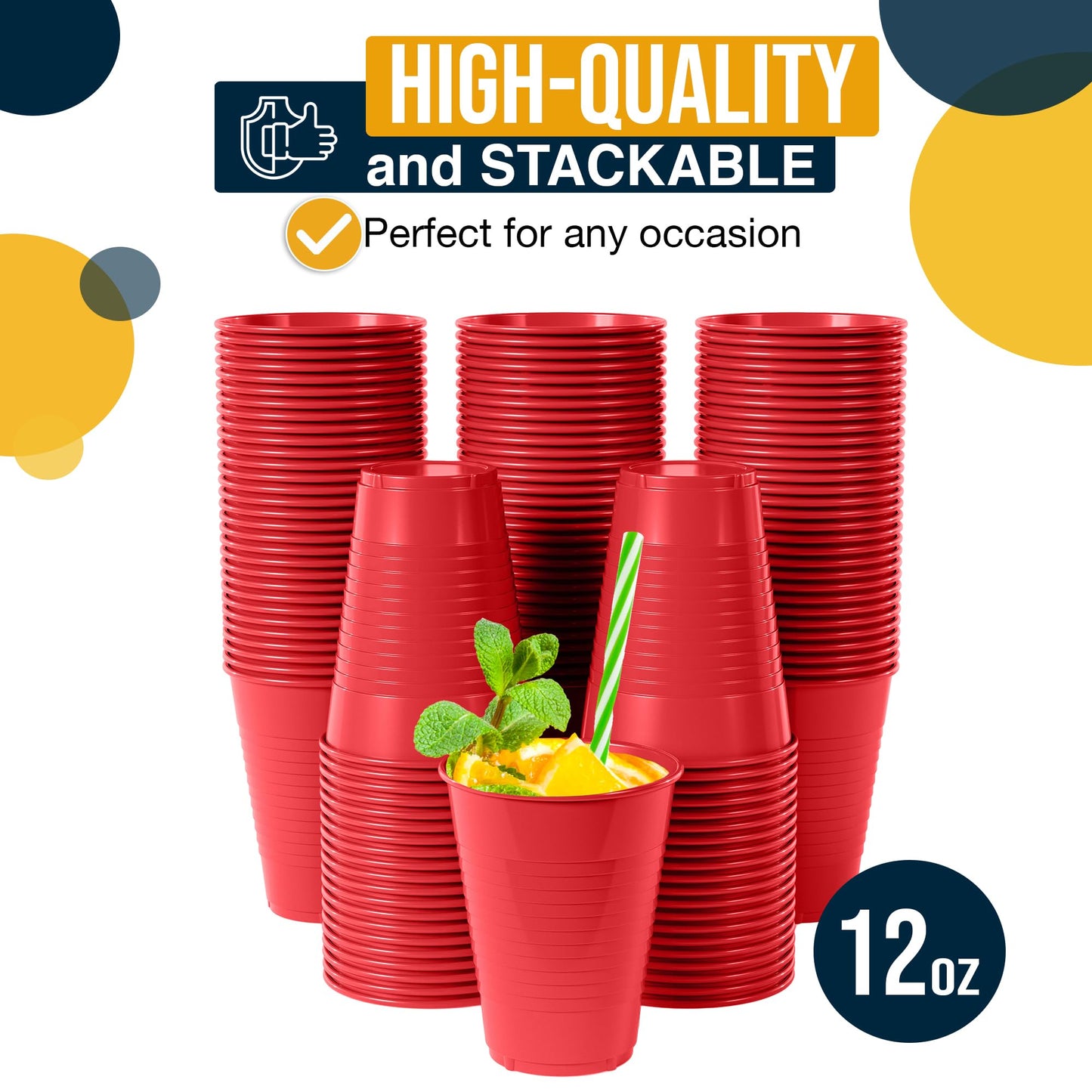 12 Oz. Red Plastic Cups - 50 Ct.