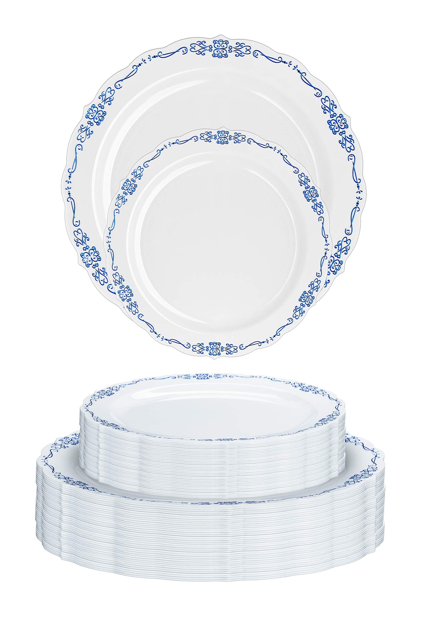 12 oz White/Navy Victorian Design Bowls - 20 Ct.