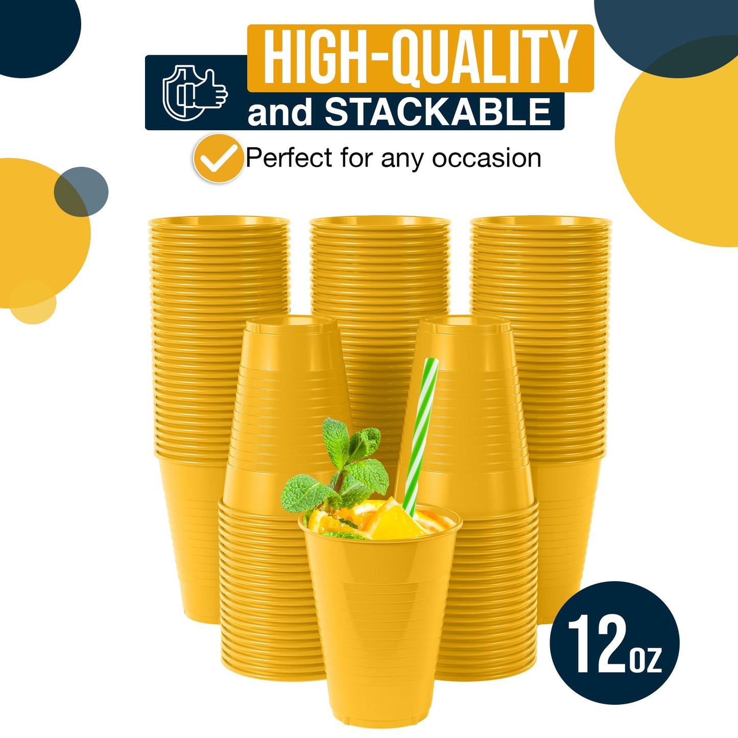 12 Oz. Yellow Plastic Cups - 50 Ct.
