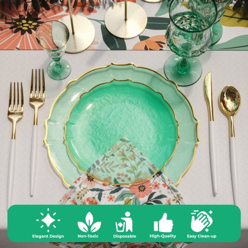 Mint/Gold Petal Plates - Combo Pack 20/20
