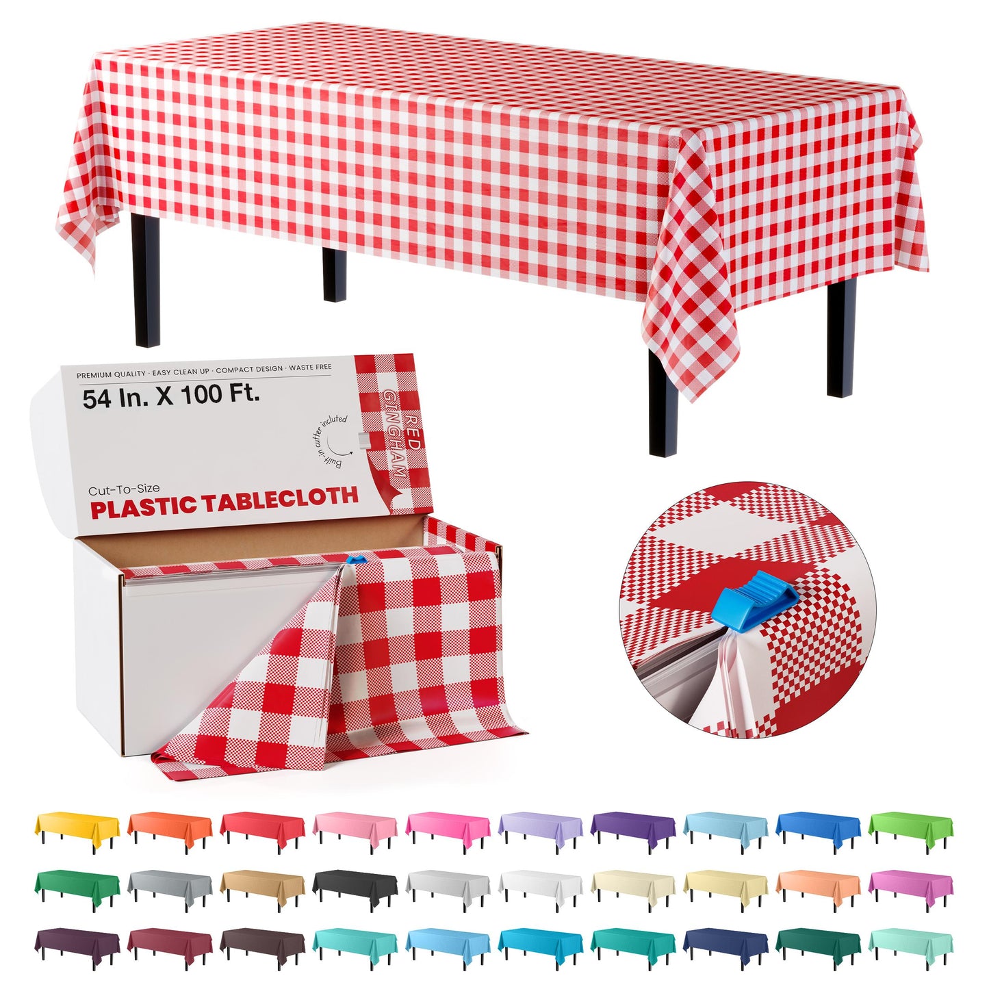 54 In. X 100 Ft. Select A Size Table Cover | Red Gingham