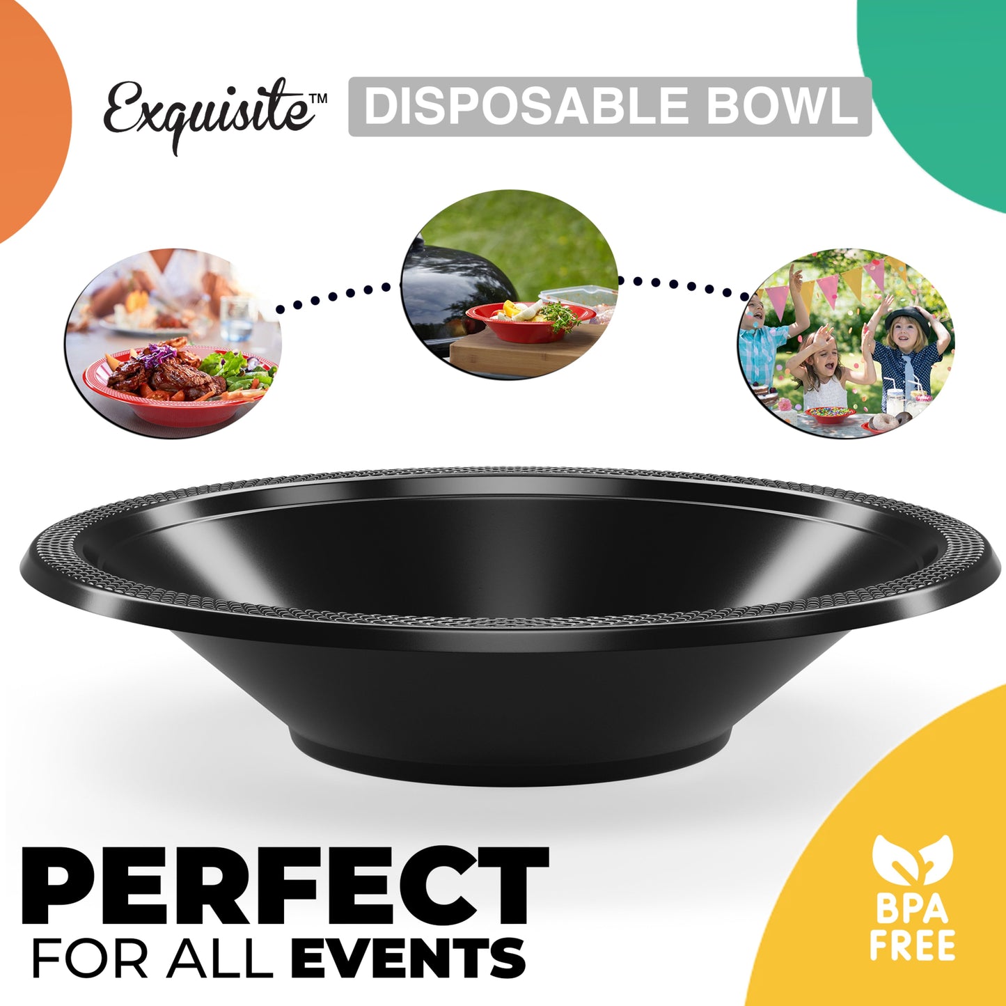 12 oz Black Plastic Bowls 50 Ct.