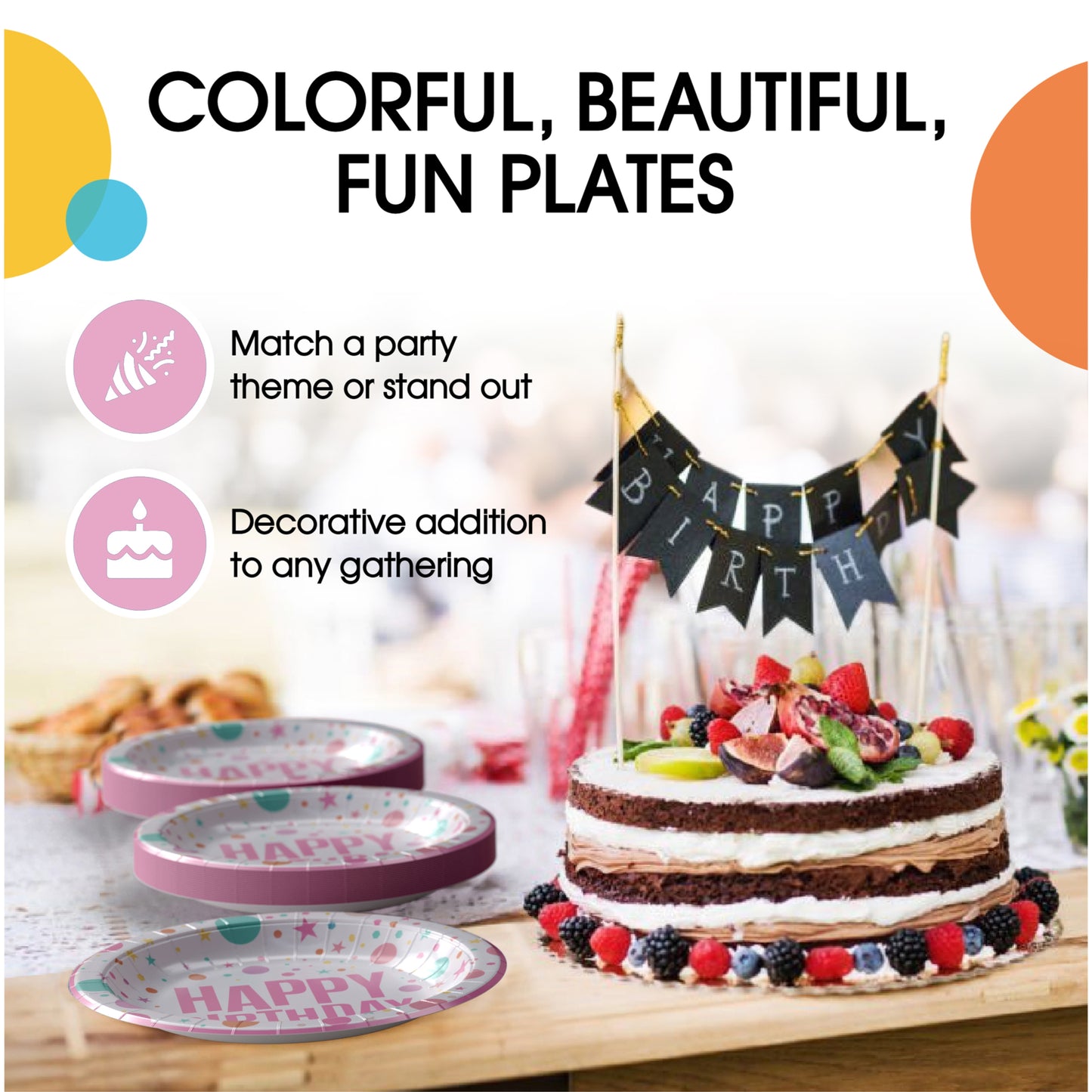 7 In. Pink Birthday Print Paper Plates - 50 Ct.