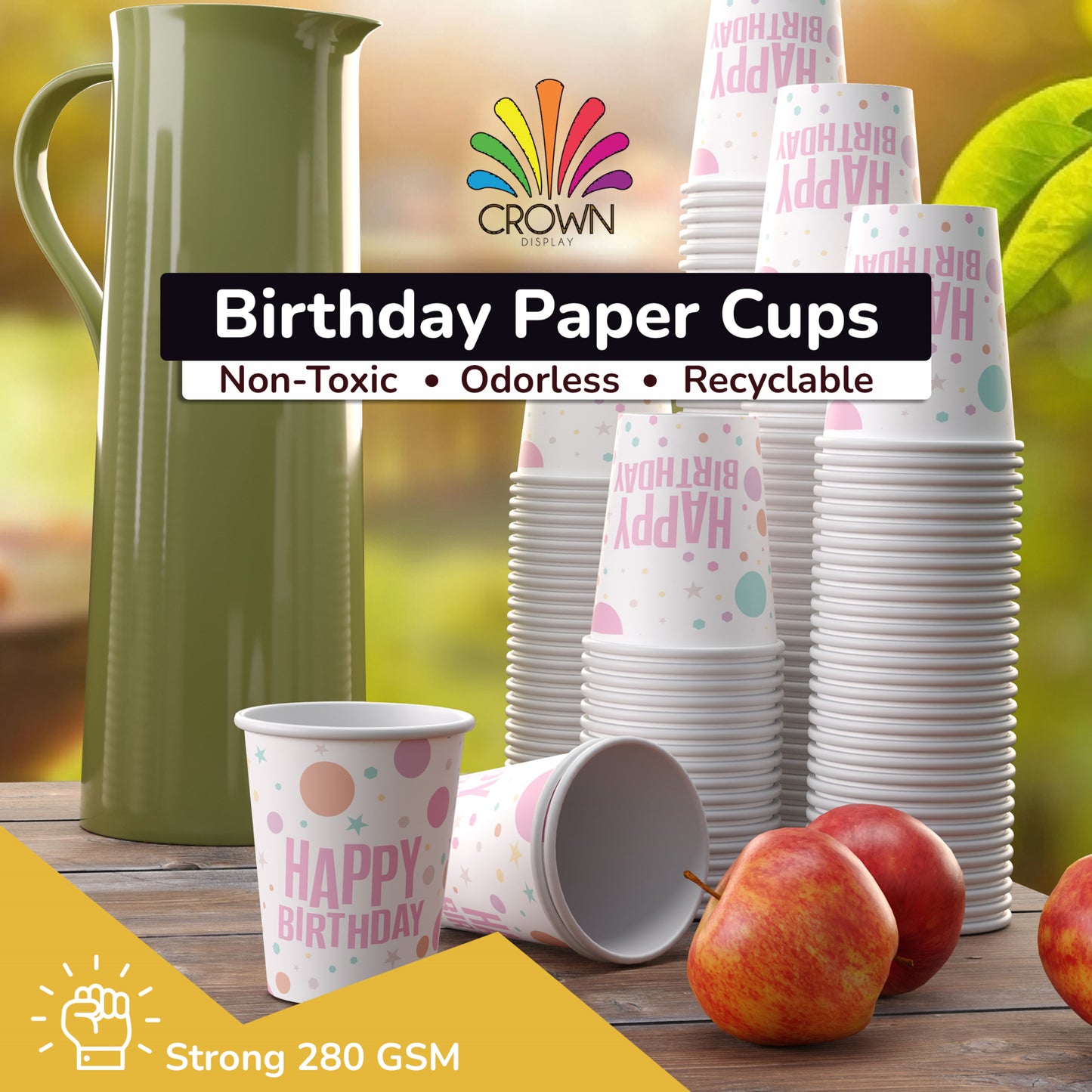 9 oz. Pink Birthday Print Paper Cups - 50 Ct.