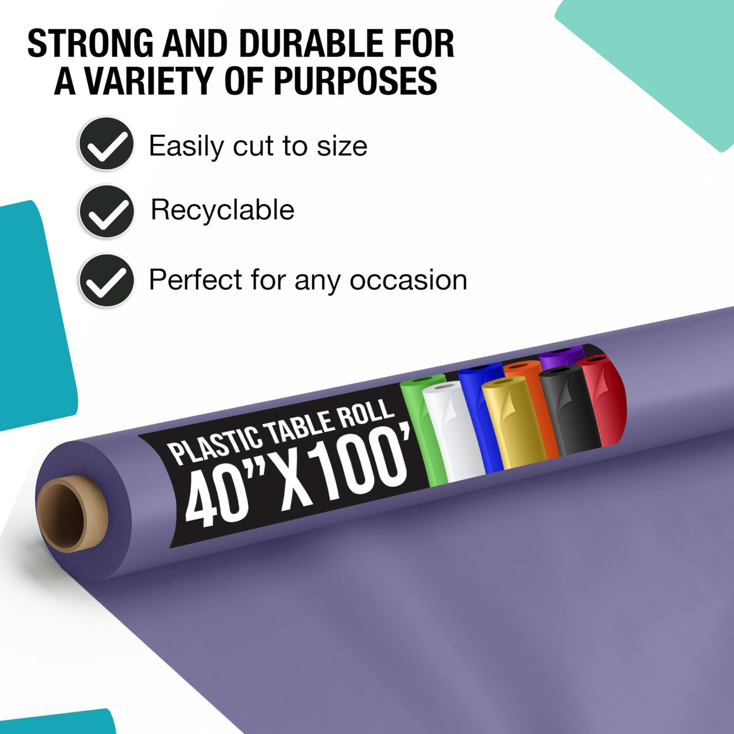 Exquisite Premium Quality Plastic Table Cover Banquet Roll, 40 in X 100 ft - Lavender