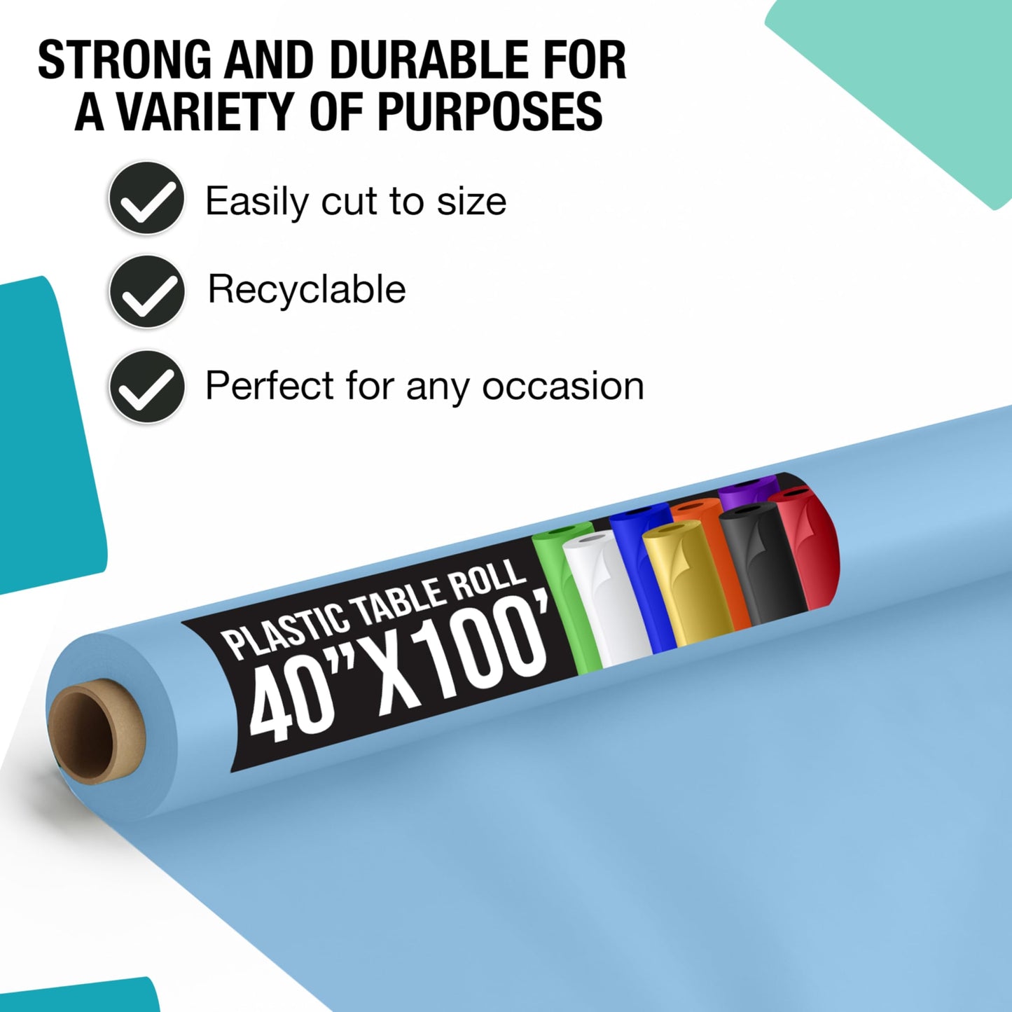 Exquisite Premium Quality Plastic Table Cover Banquet Roll, 40 in X 100 ft - Light Blue