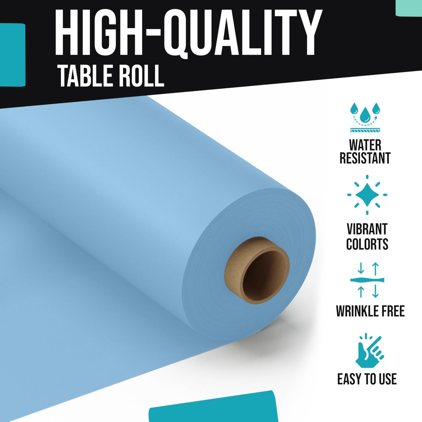 Exquisite Premium Quality Plastic Table Cover Banquet Roll, 40 in X 100 ft - Light Blue