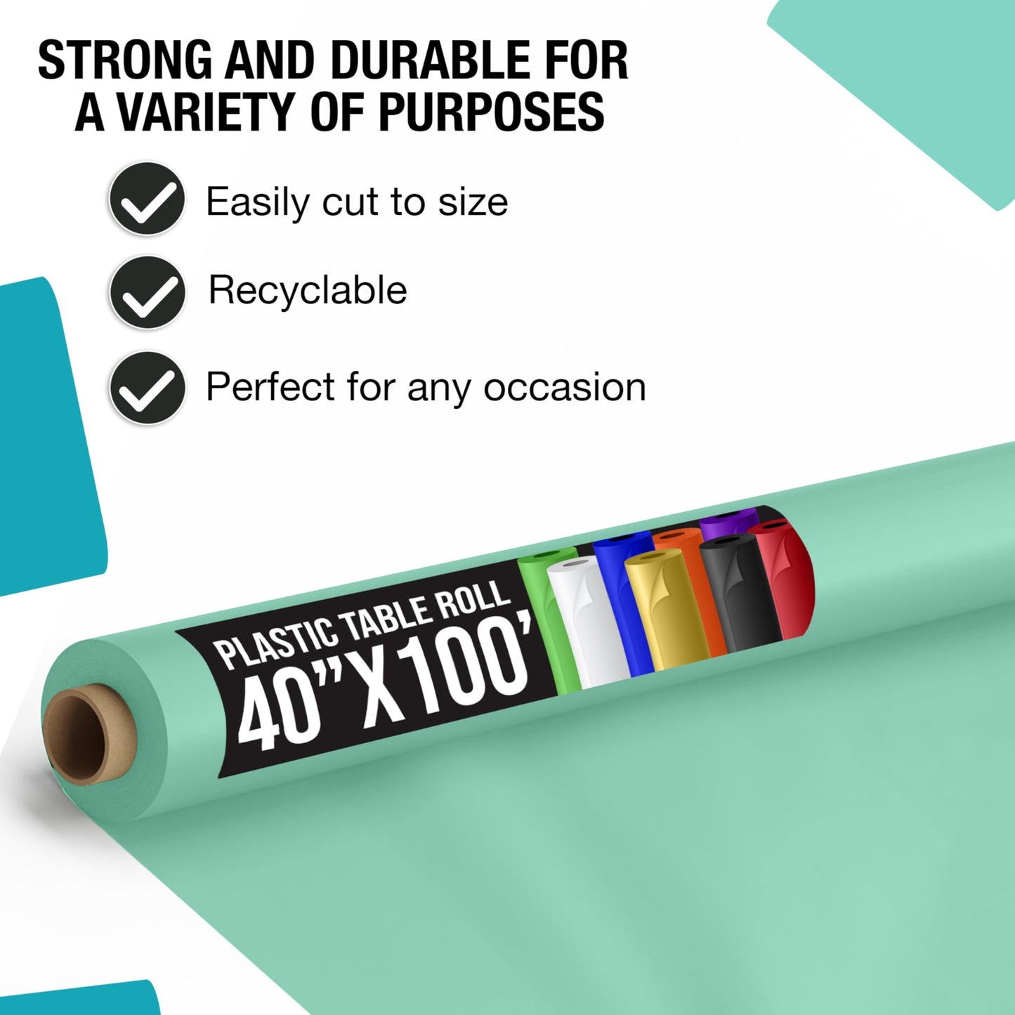 Exquisite Premium Quality Plastic Table Cover Banquet Roll, 40 in X 100 ft - Light Mint