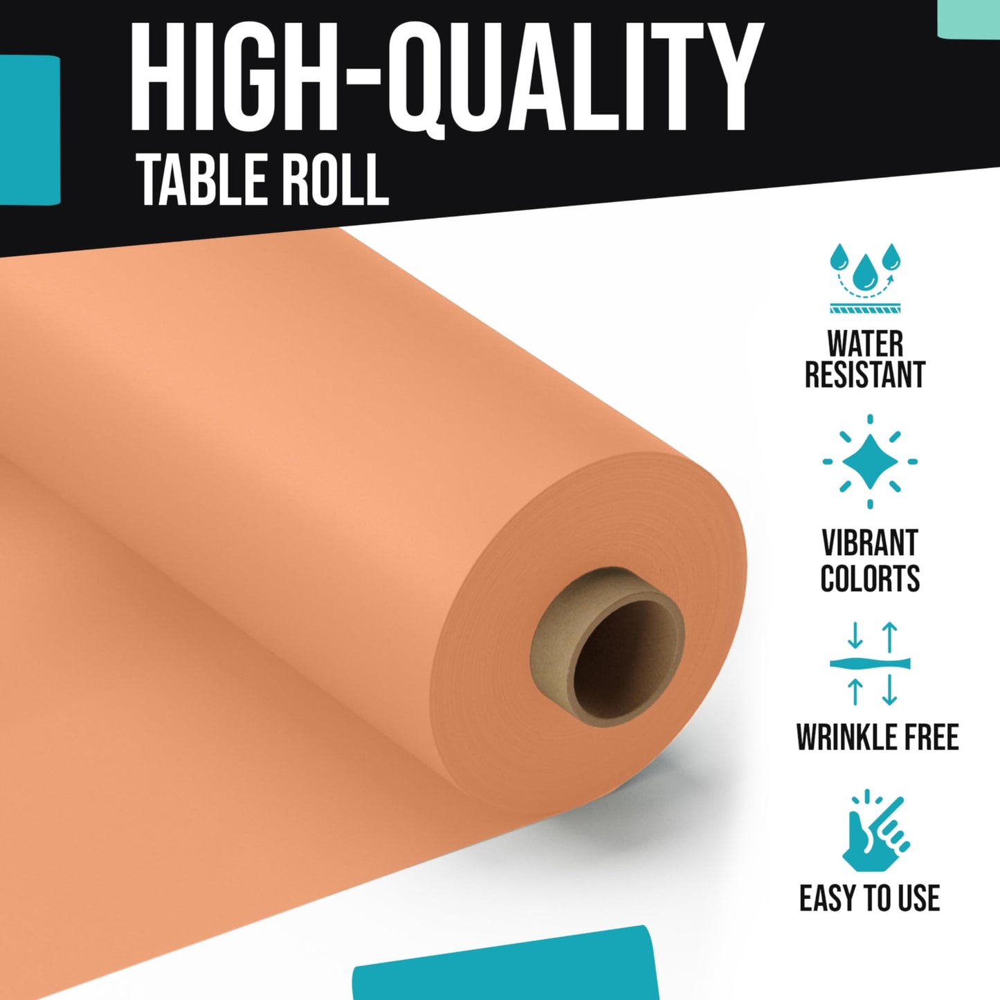 Exquisite Premium Quality Plastic Table Cover Banquet Roll, 40 in X 100 ft - Peach