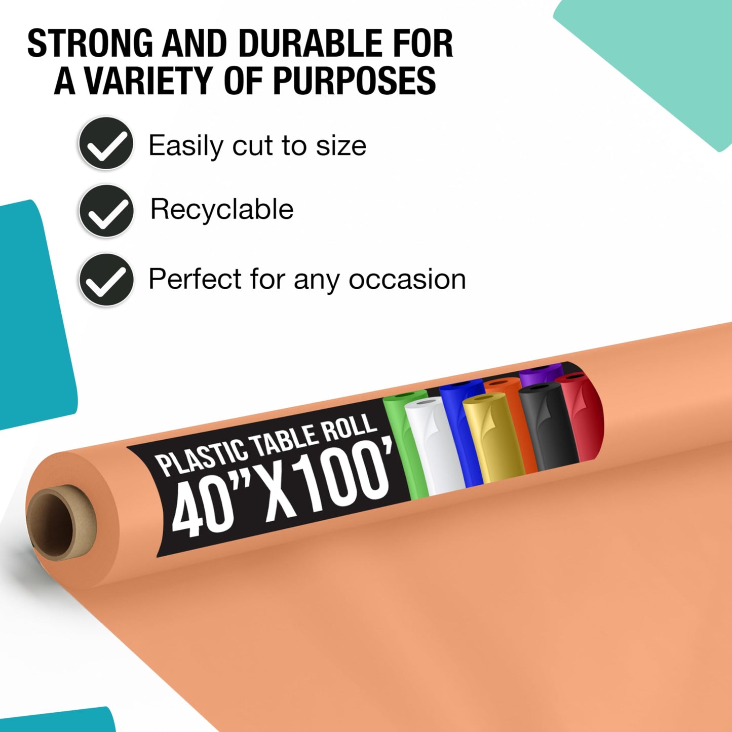Exquisite Premium Quality Plastic Table Cover Banquet Roll, 40 in X 100 ft - Peach