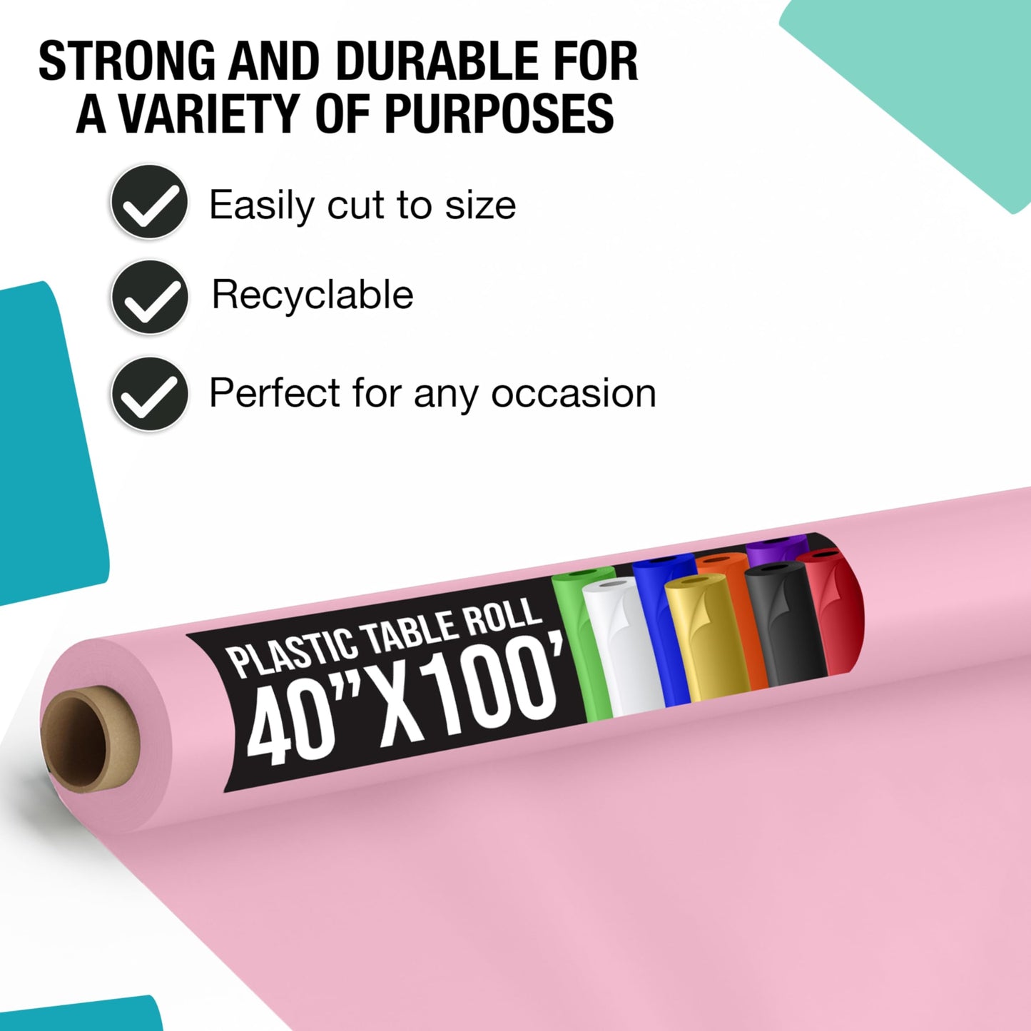 Exquisite Premium Quality Plastic Table Cover Banquet Roll, 40 in X 100 ft - Pink