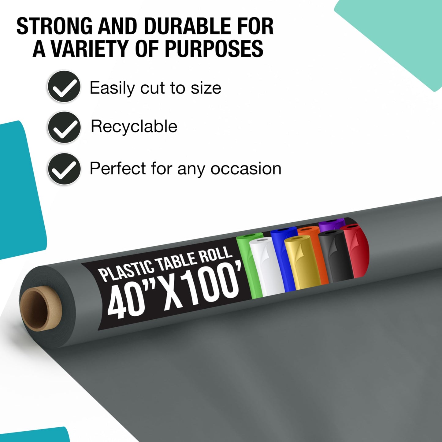 Exquisite Premium Quality Plastic Table Cover Banquet Roll, 40 in X 100 ft - Silver