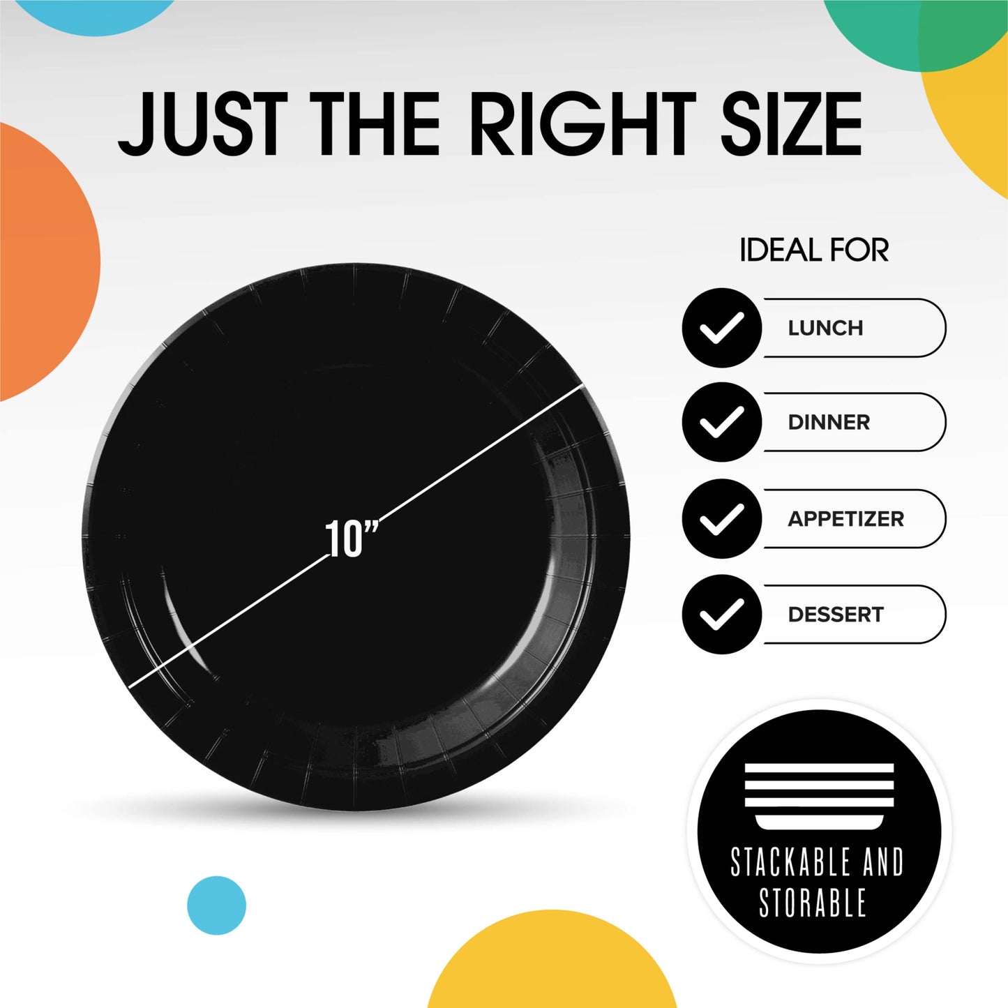 10 In. Black Paper Plates - 100 Ct.