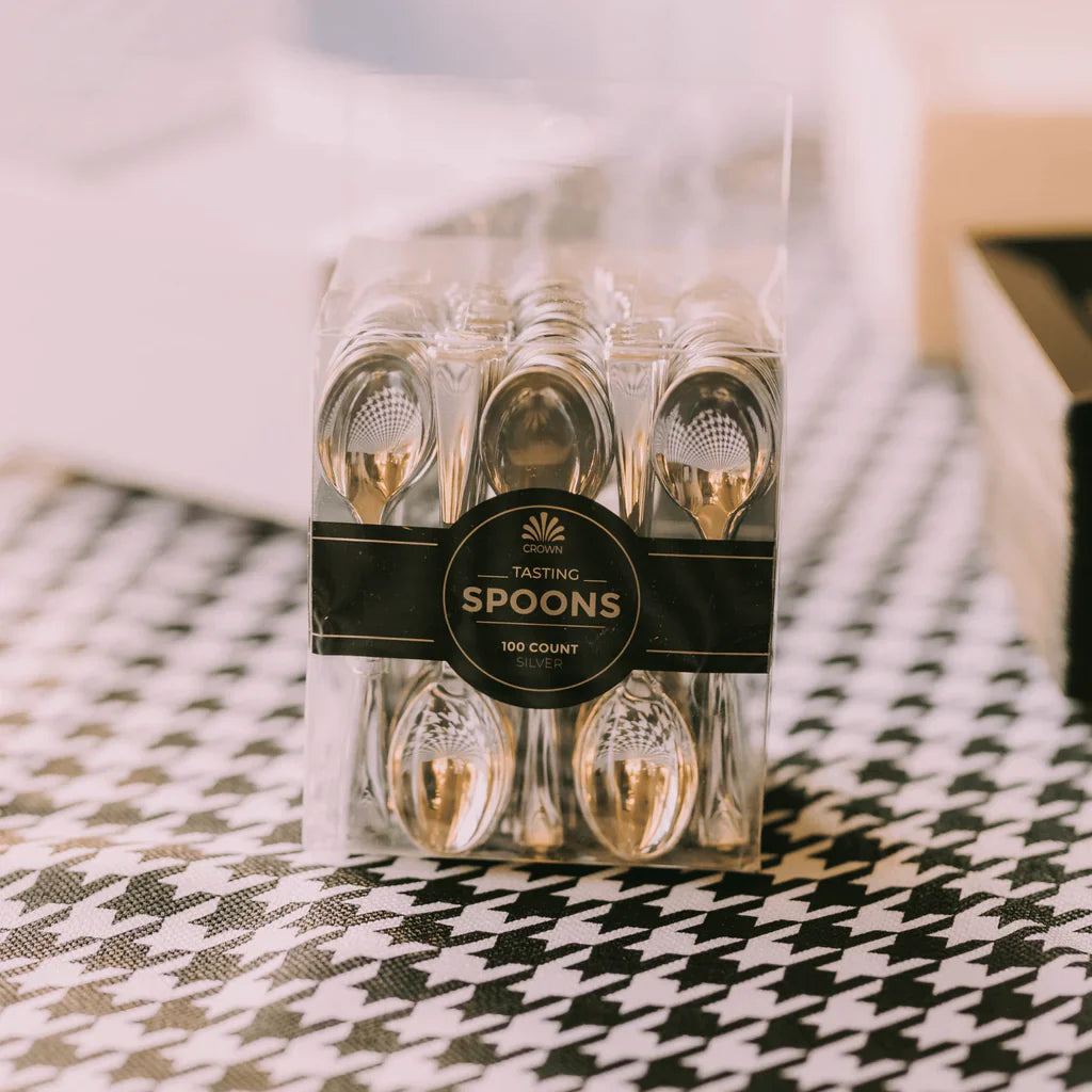 Exquisite Classic Silver Plastic Tasting Spoons - 100 Ct.