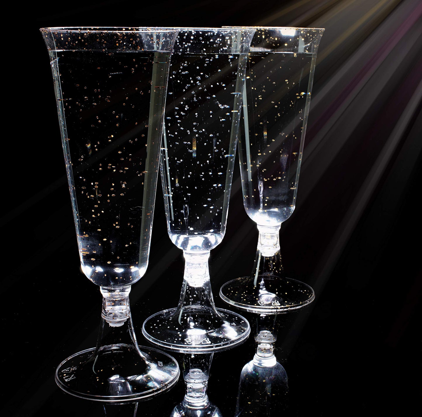 5 Oz. Silver Sparkle Plastic Flute Glasses - 12 Ct.