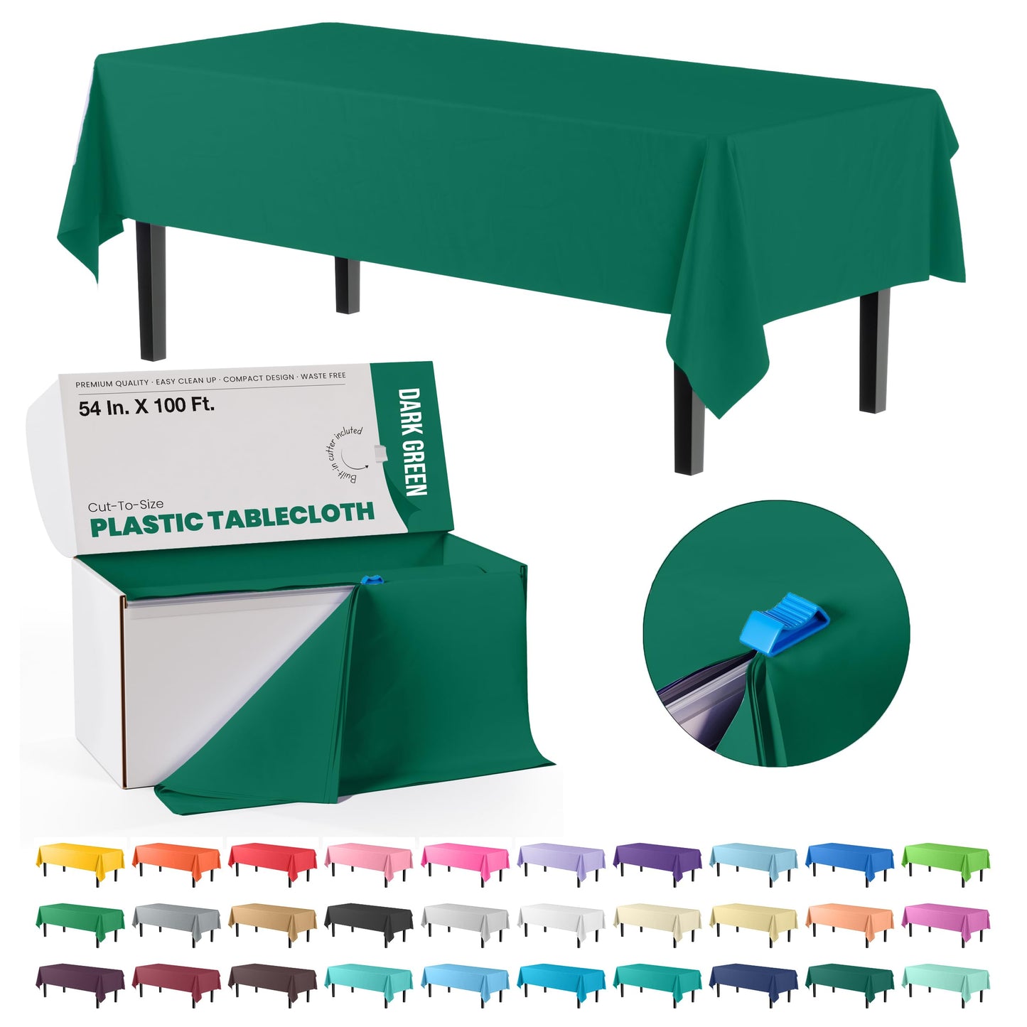 54" X 100' Select A Size Table Cover - Dark Green