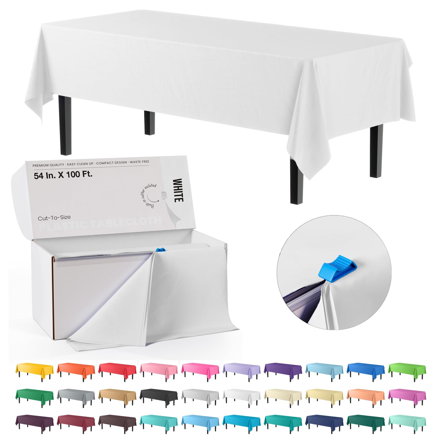 54" X 100' Select A Size Table Cover - White