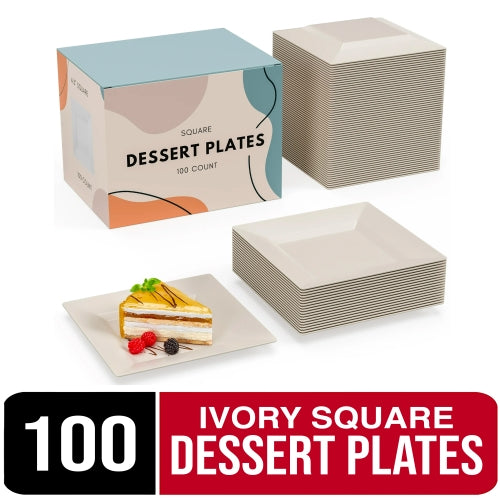 4.5 In. Ivory Square Plates - 100 Ct.