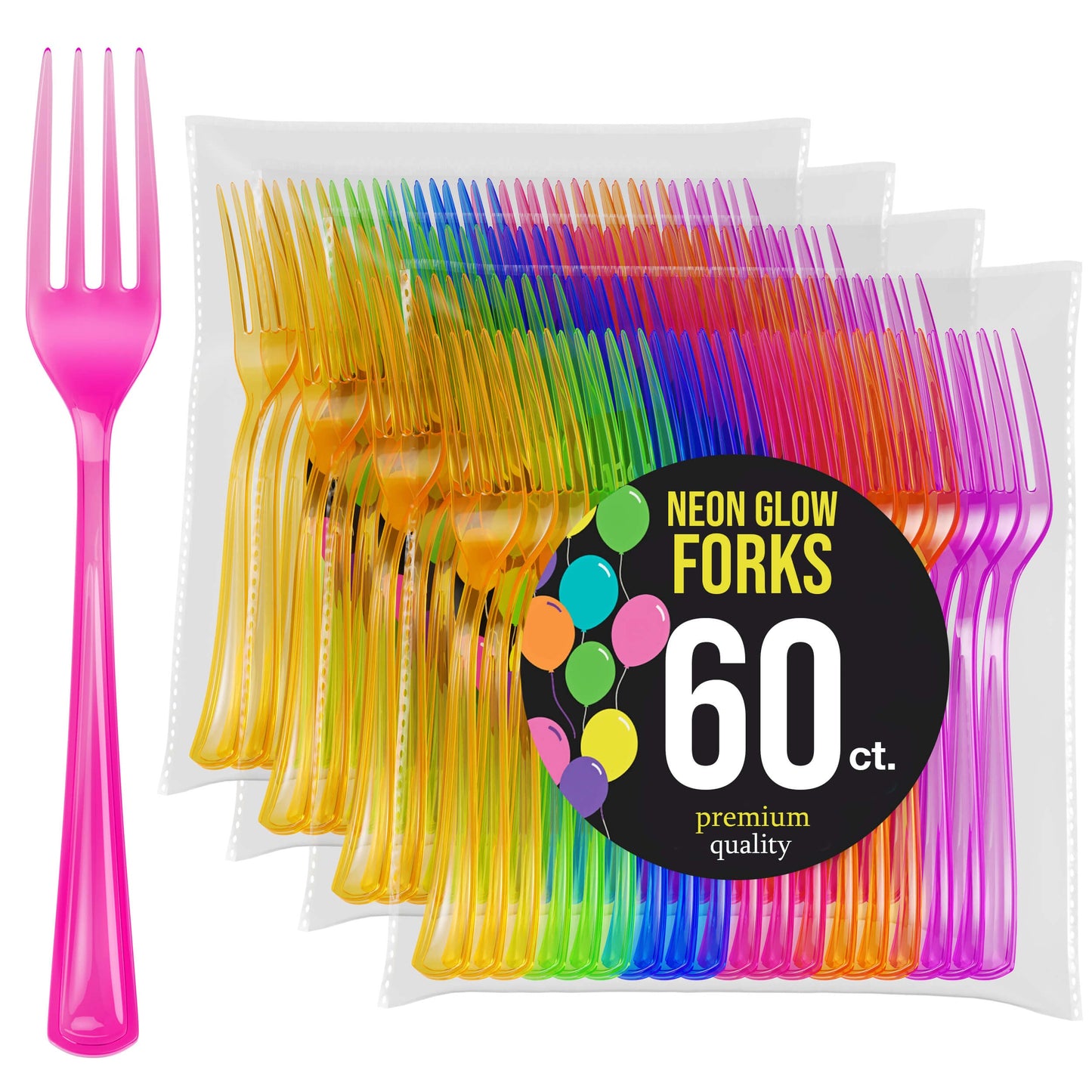 Heavy Duty Neon Plastic Forks - 60 Ct.