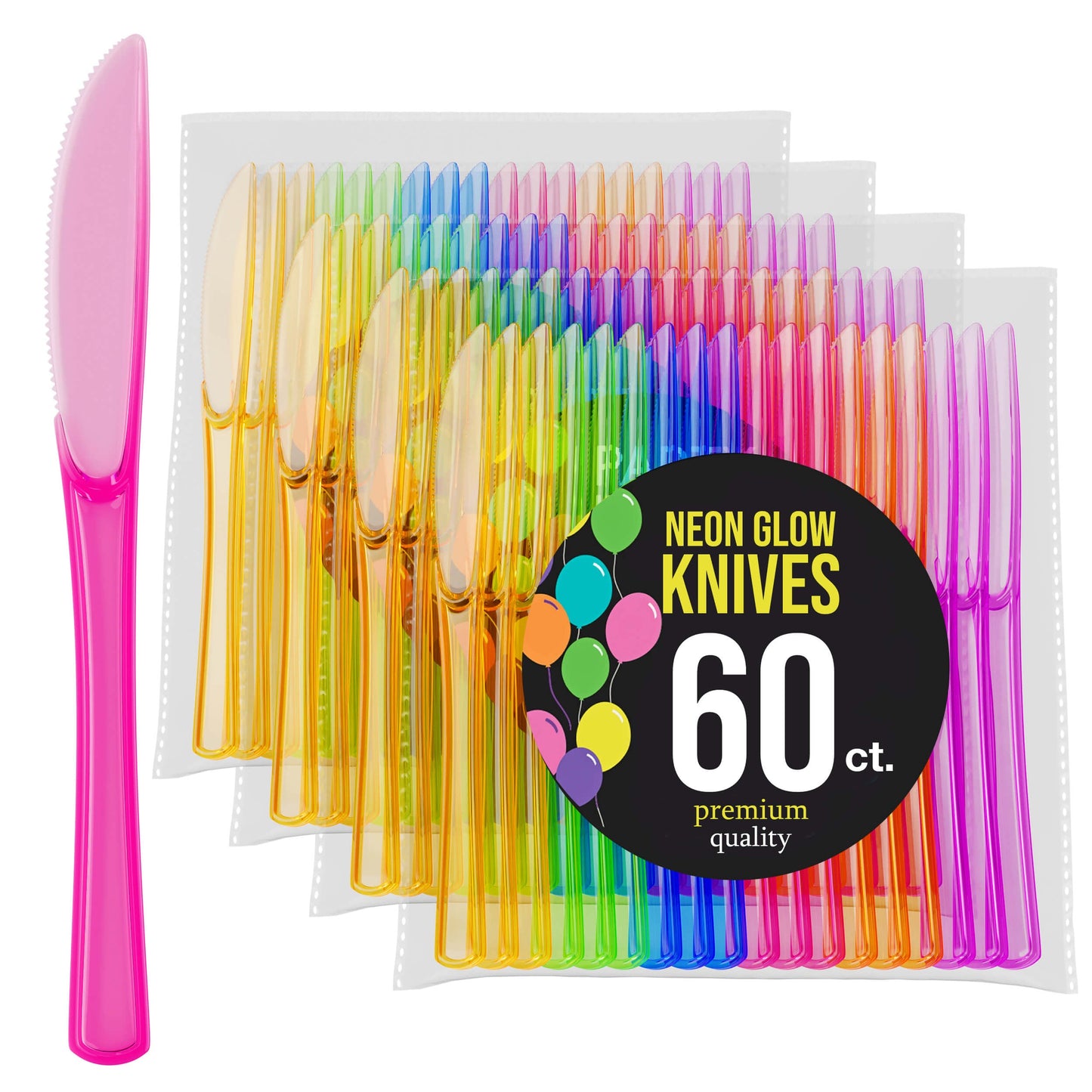 Heavy Duty Neon Plastic Knives - 60 Ct.