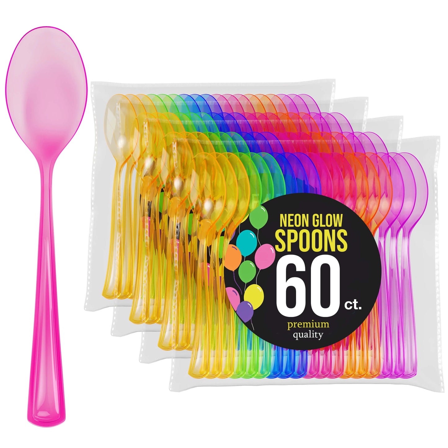 Heavy Duty Neon Plastic Spoons - 60 Ct.