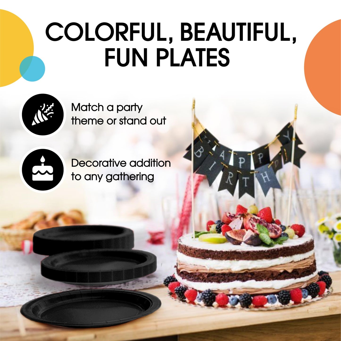 7 In. Black Paper Plates - 100 Ct.