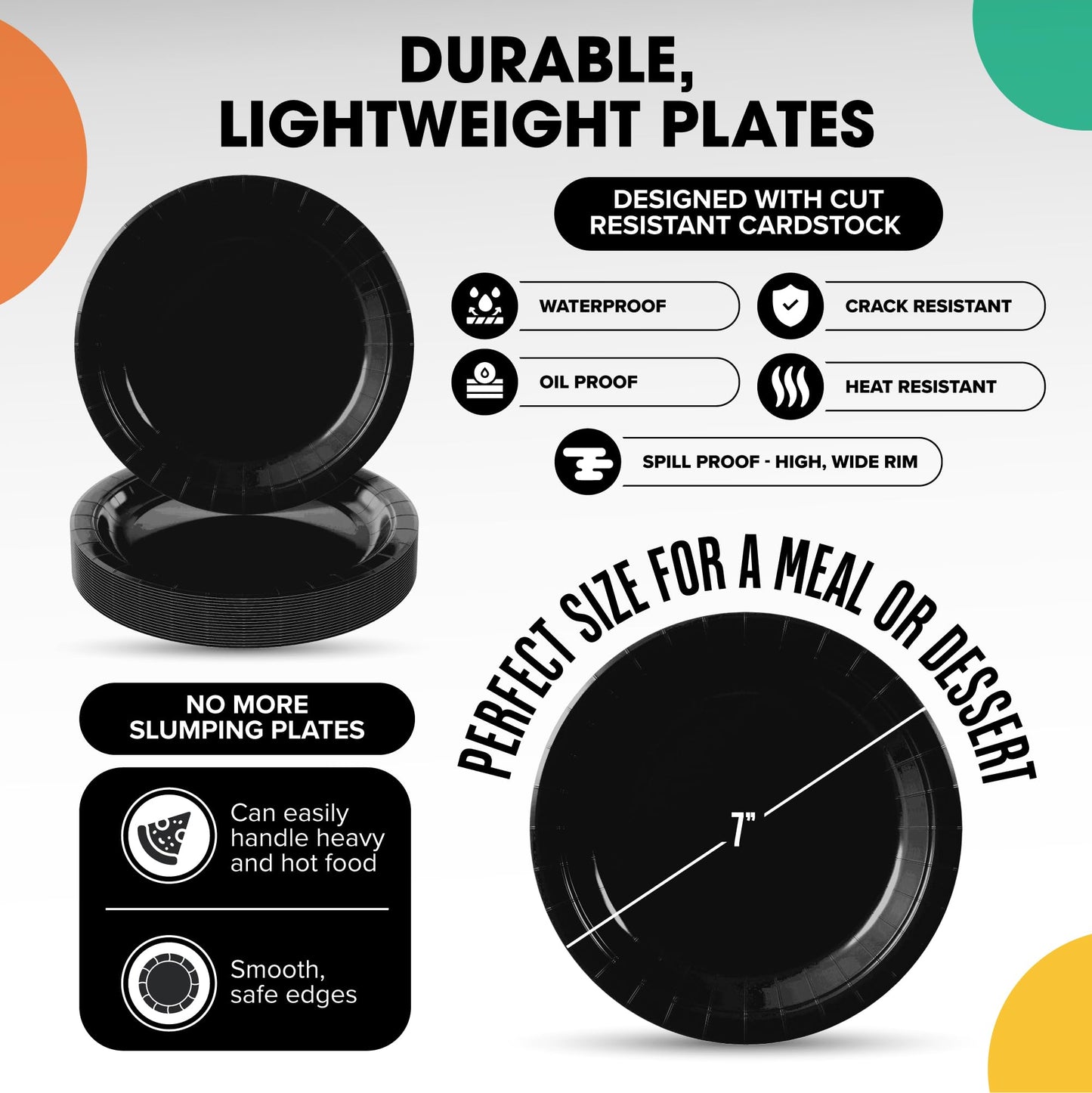 7 In. Black Paper Plates - 100 Ct.