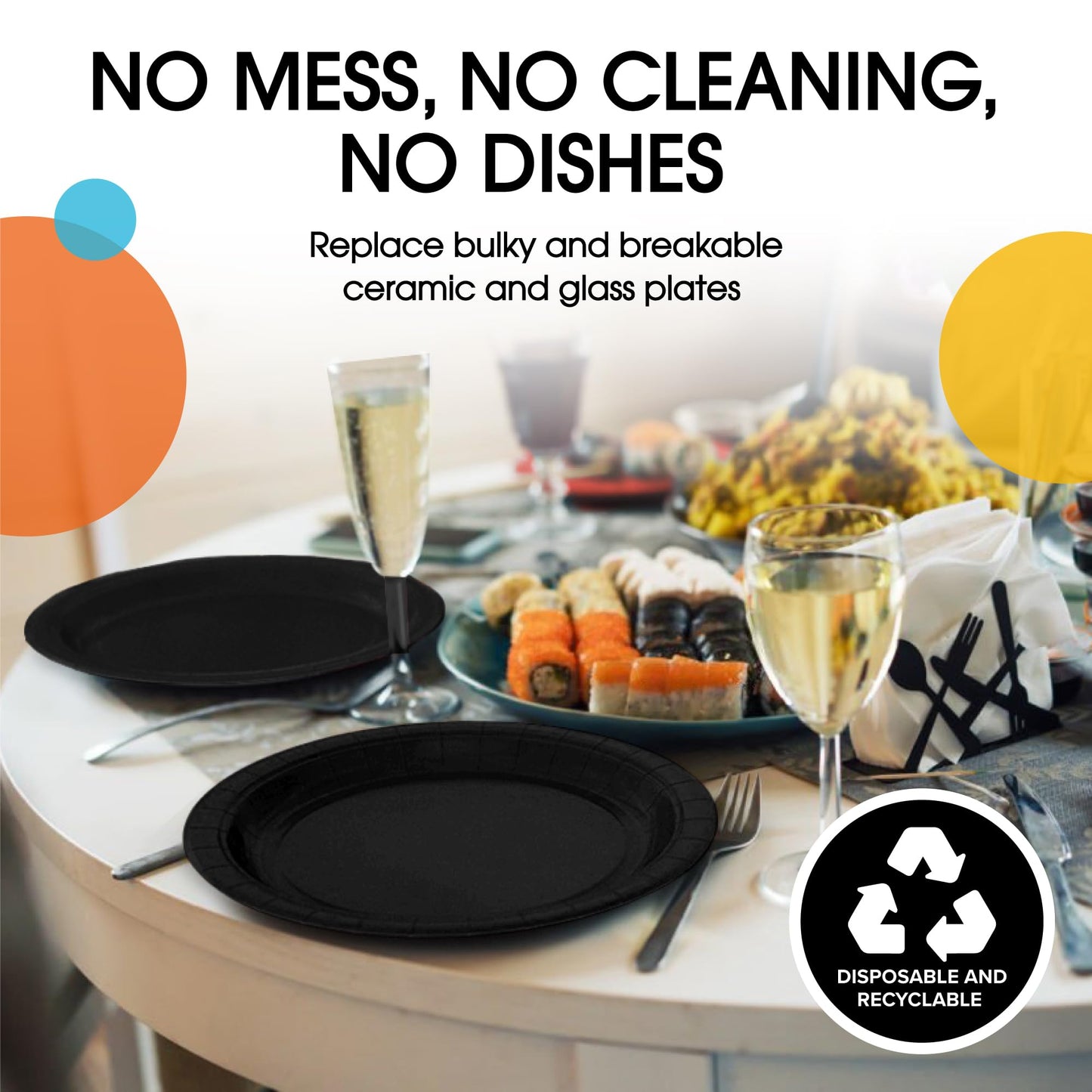 7 In. Black Paper Plates - 100 Ct.