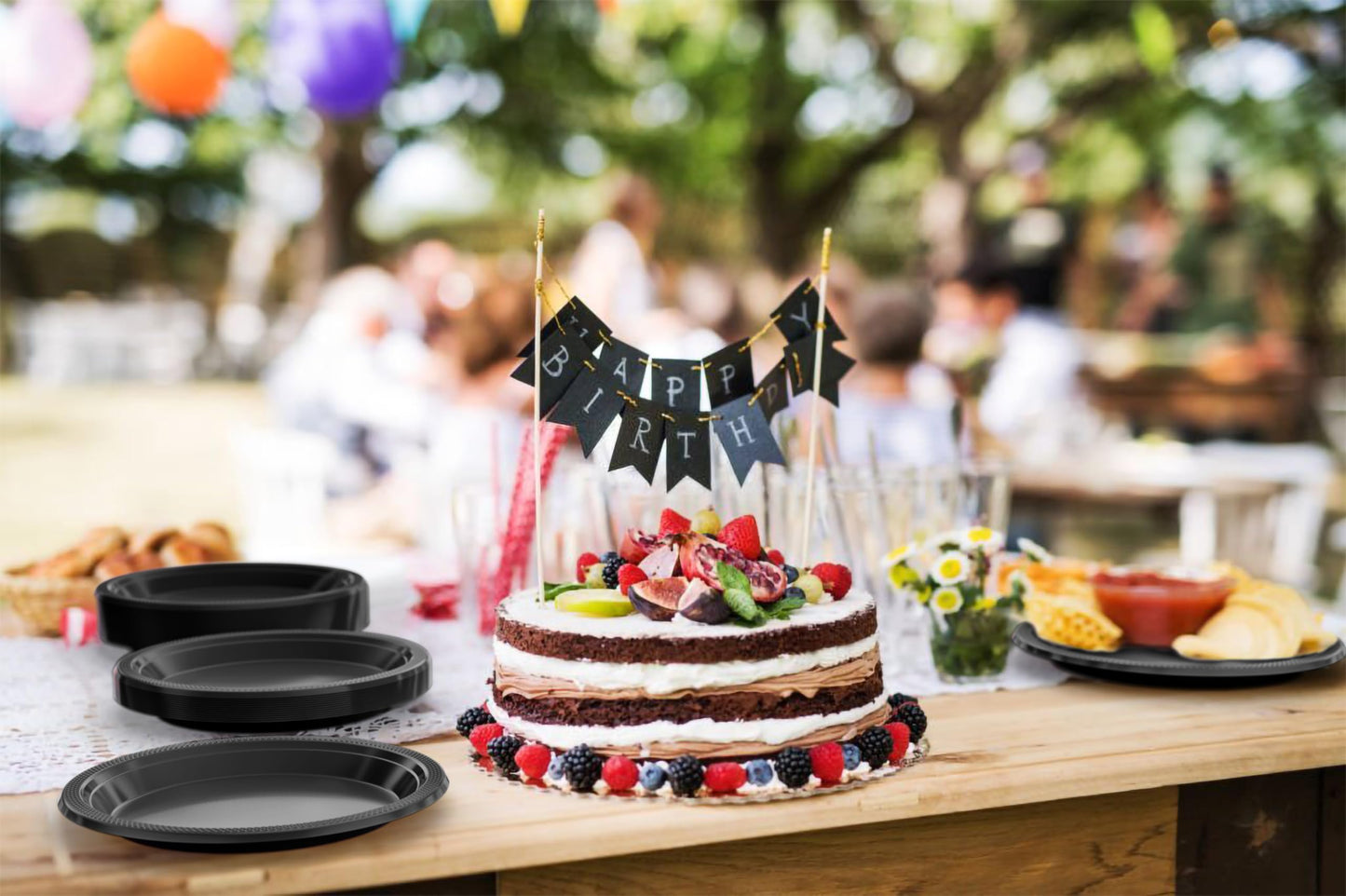 7 In. Black Plastic Plates - 50 Ct.