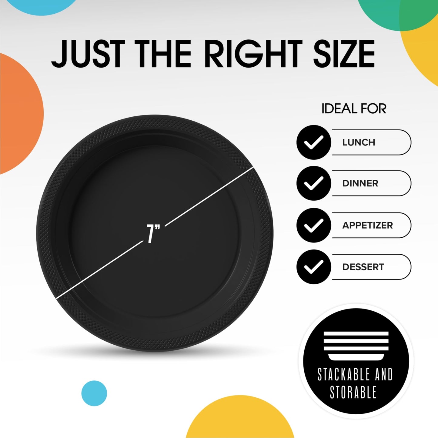 7 In. Black Plastic Plates - 50 Ct.