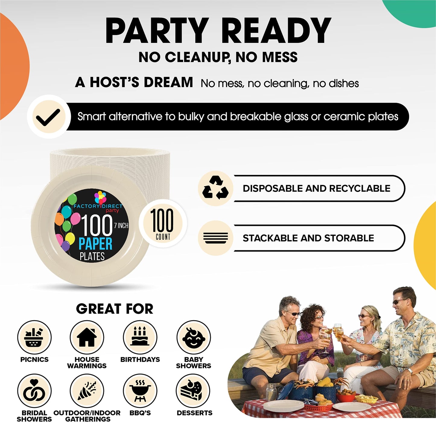 7 In. Ivory Paper Plates - 100 Ct.