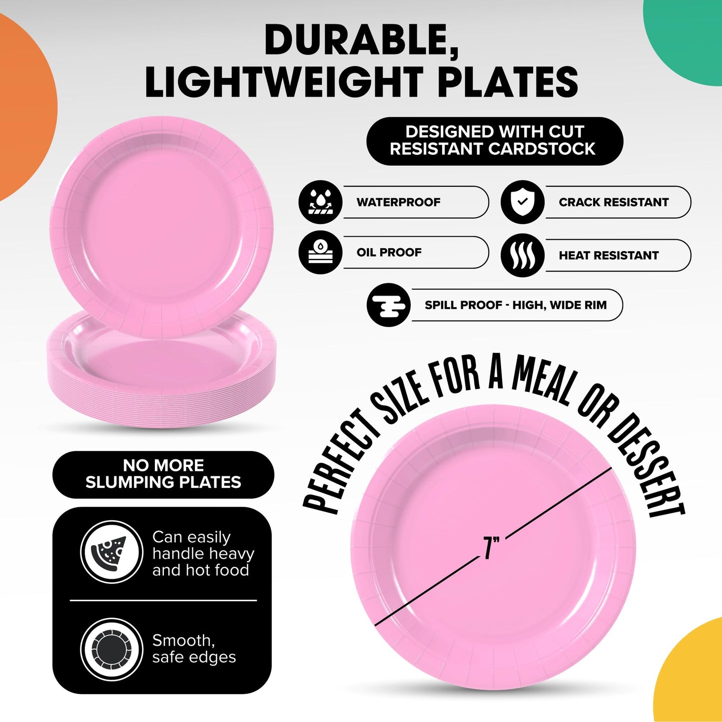 7 In. Pink Paper Plates - 100 Ct.