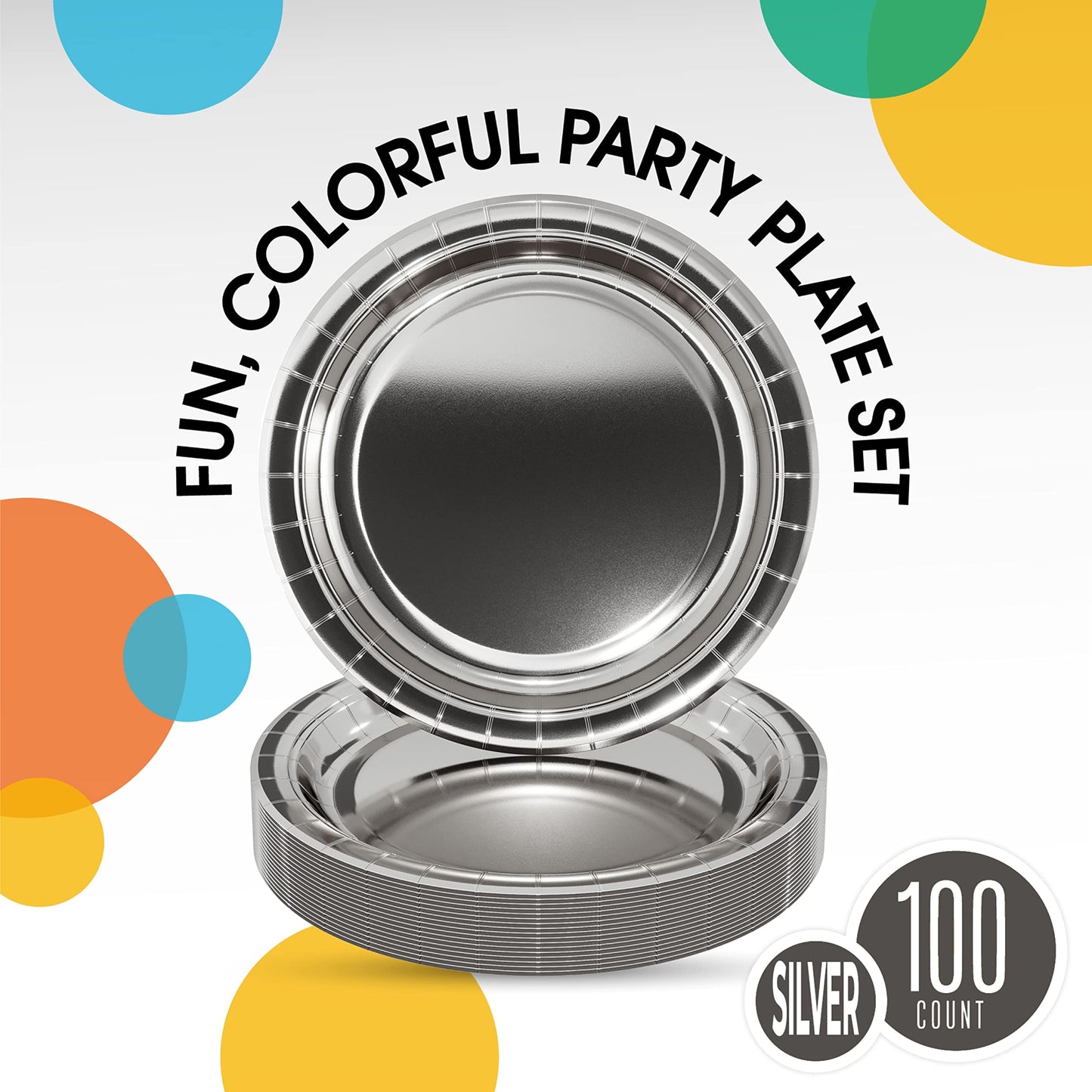 7 In. Reflective Silver Paper Plates - 100 Ct.