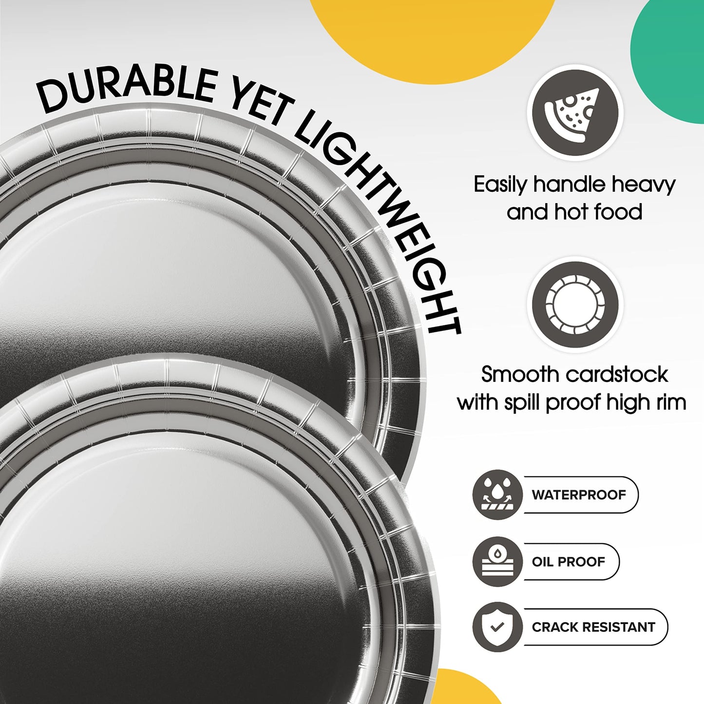7 In. Reflective Silver Paper Plates - 100 Ct.